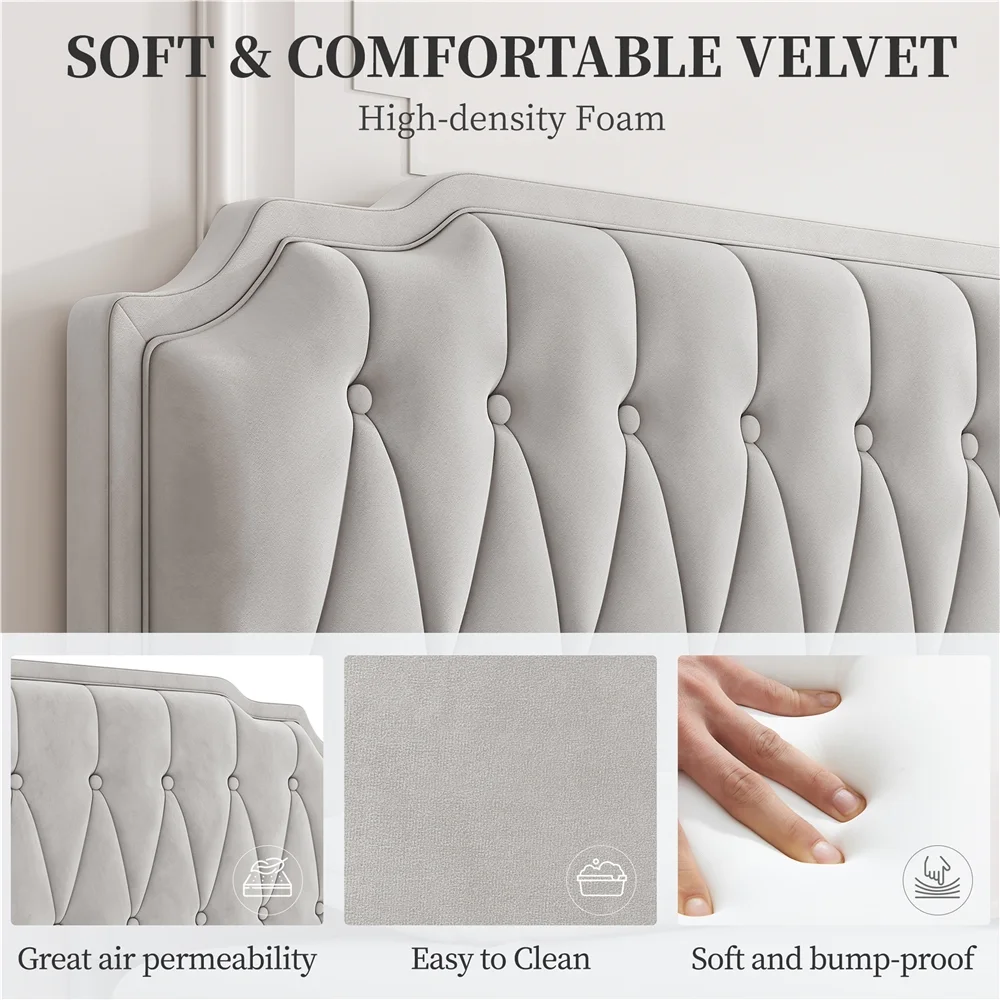 Topeakmart Upholstered Bed with Button-Tufted Headboard, Queen, Beige