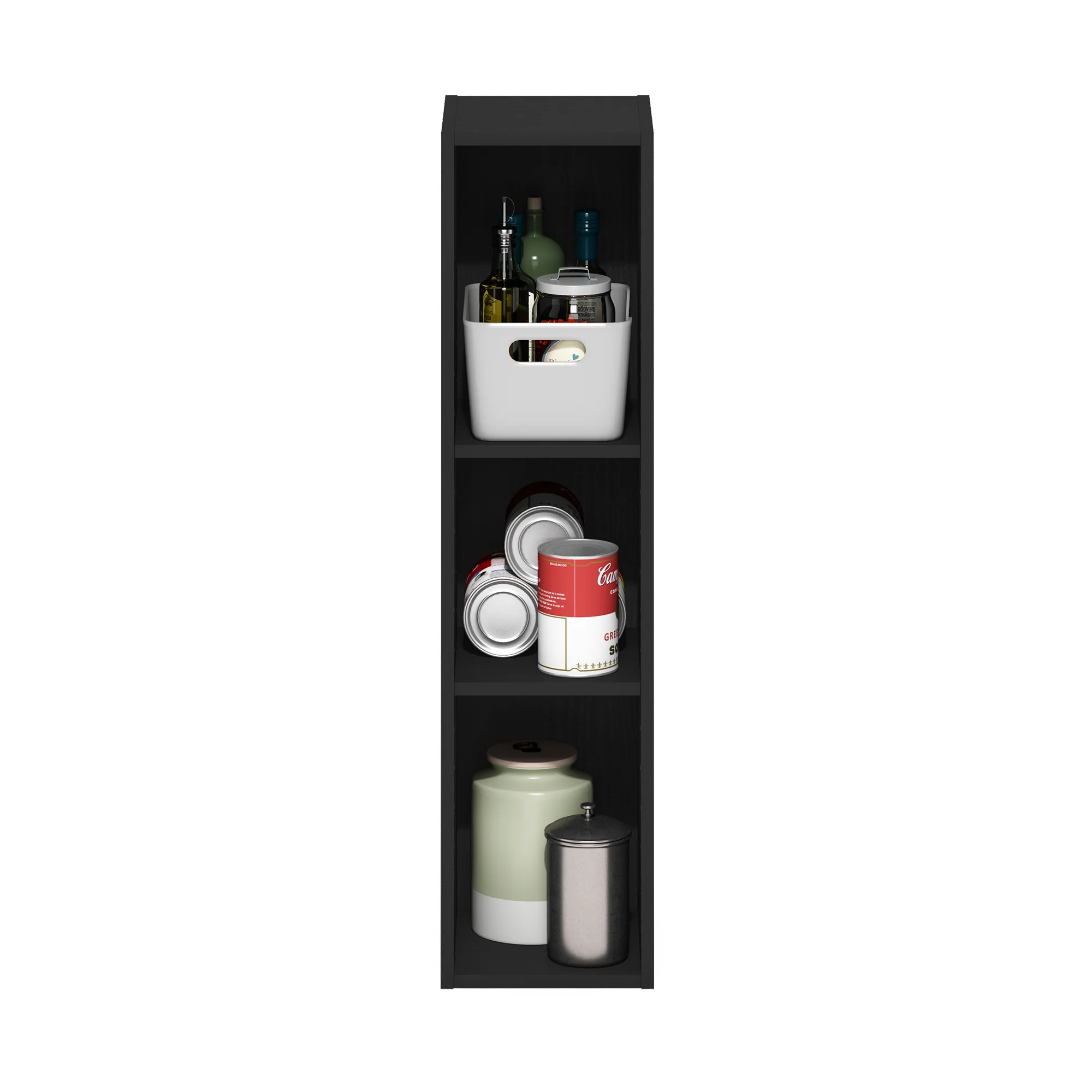 Furinno Fulda 3-Tier Space Saving Storage Shelf Bookcase, 8-Inch Width, Blackwood
