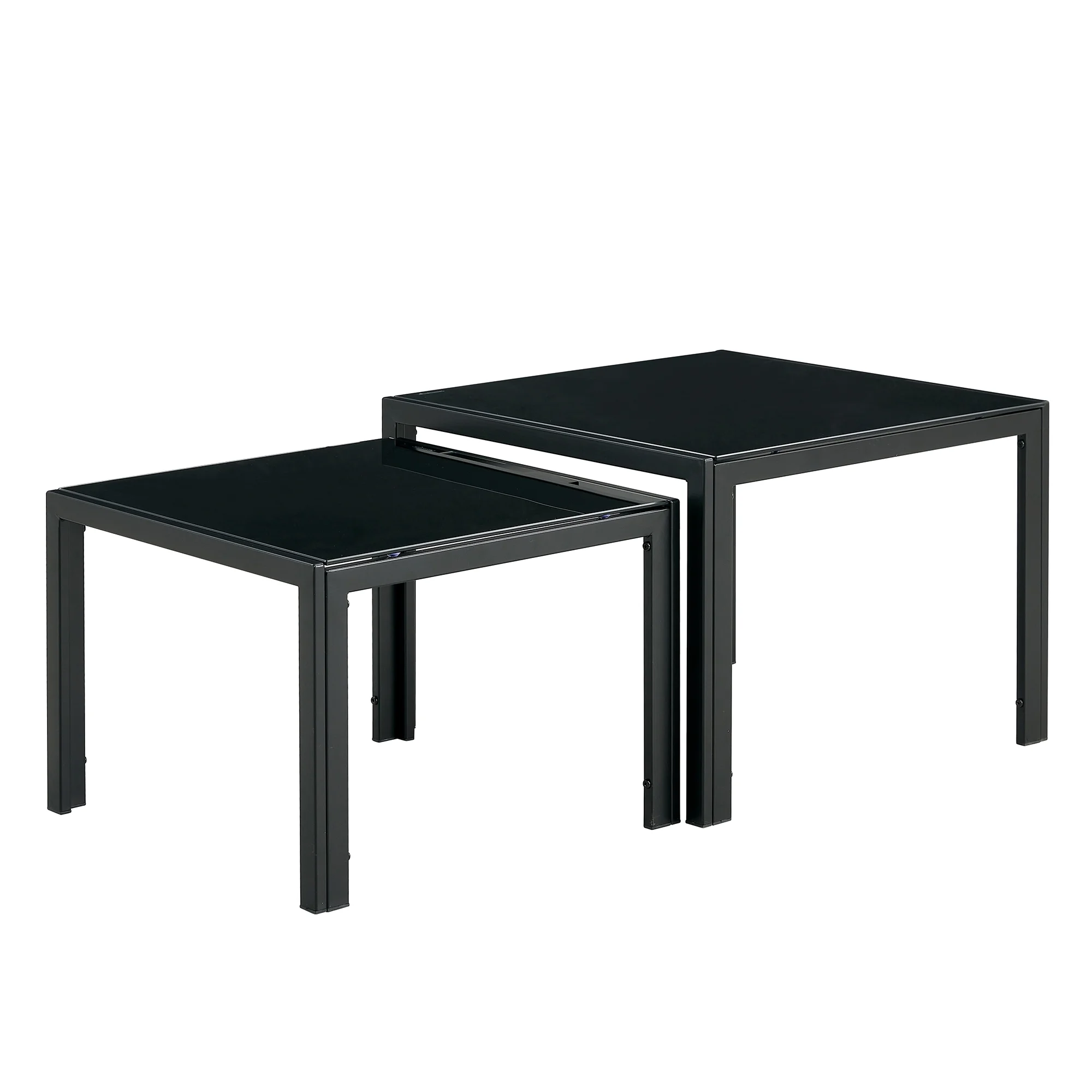 Smilegend Modern Black Square Nesting Coffee Table Set of 2 with Tempered Glass Finish, Stacking Tables