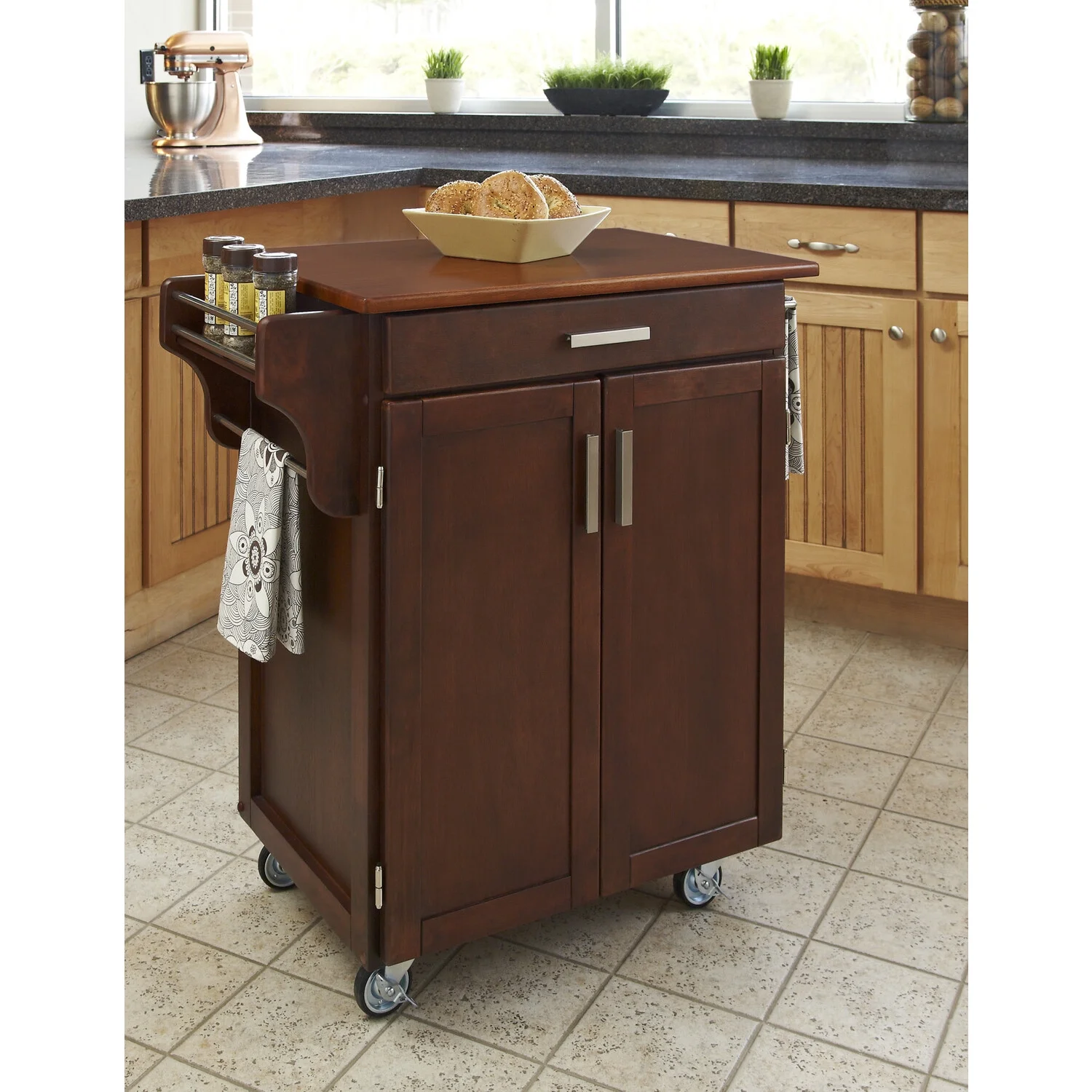 Homestyles Cuisine Cart Wood Kitchen Cart in Brown