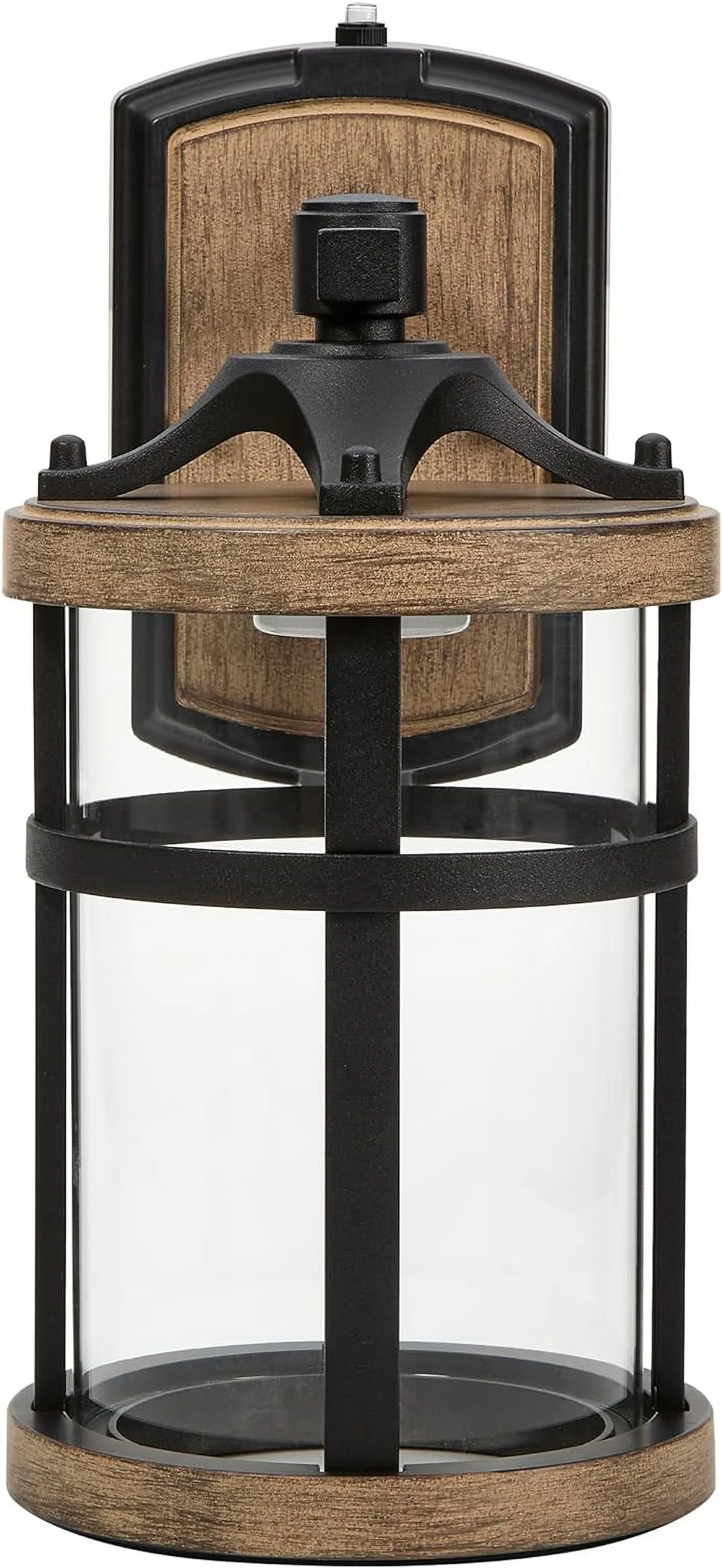 RUO LED Outdoor Wall Light, Black w/Wood Grain Style Finish, Clear Hammered Glass, 800 Lumens, 3000K Warm White, Dusk to Dawn Sensor, Farmhouse Wall Mount Sconce, Rustic Coach Lantern