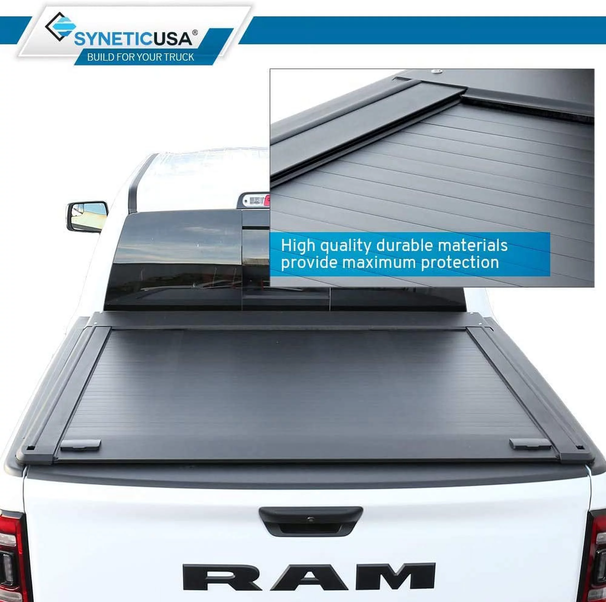 Syneticusa Retractable Hard Tonneau Cover with Cargo Rack Kit Fits 2016-2022 Toyota Tacoma 5ft Bed Aluminum Matte Black Low Profile Waterproof Off Road Ready