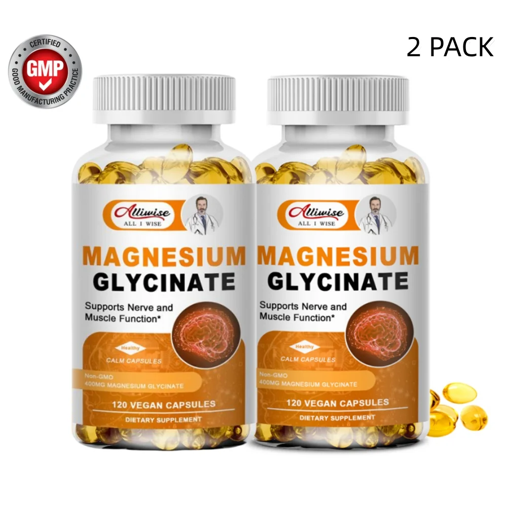 （2 PACK）Magnesium Glycinate 400mg Mineral Supplement for Women and Mens-Natural Sleep Support-Bone Health Immunity Mood Support Heart Health -240 Capsules