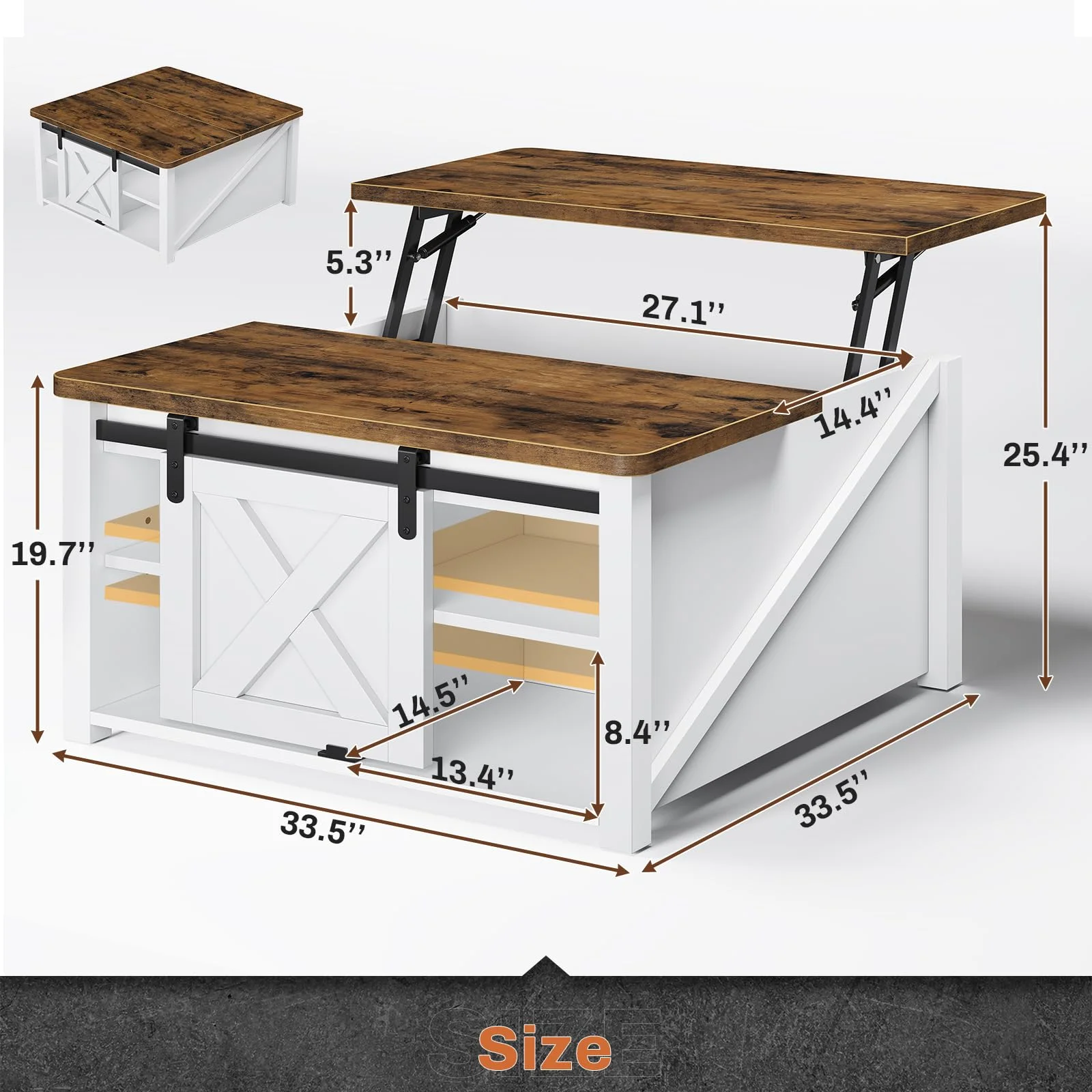 Afuhokles Lift Top Coffee Table, Square Coffee Table with Storage for Living Room, White