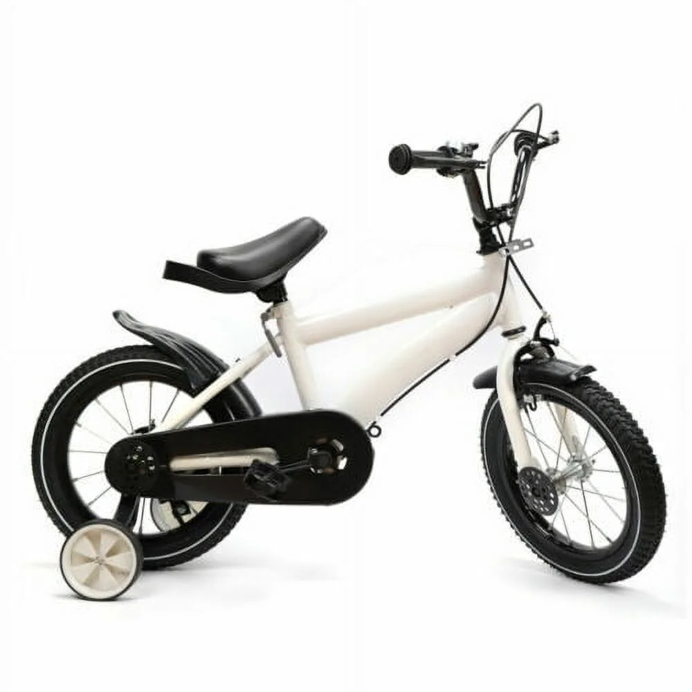 ZhdnBhnos 14 inch Kids Bike High Carbon Steel Frame Children's Bicycle with Training Wheels for 3-6 Years Boys Girls White