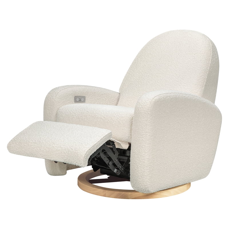 Pemberly Row Fabric Glider Recliner with Electronic Control and USB in Ivory