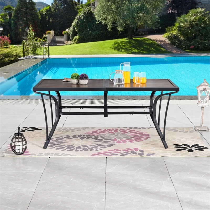 Patio Festival 63 in. Long Metal Outdoor Dining Black Brown Table for up to 8