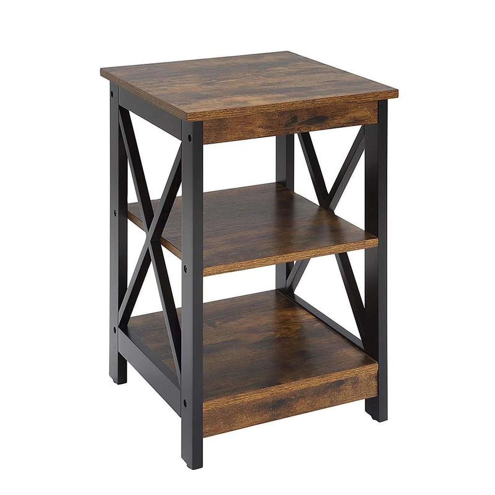 Home Square End Table with Shelves in Nutmeg Wood Finish - Set of 2