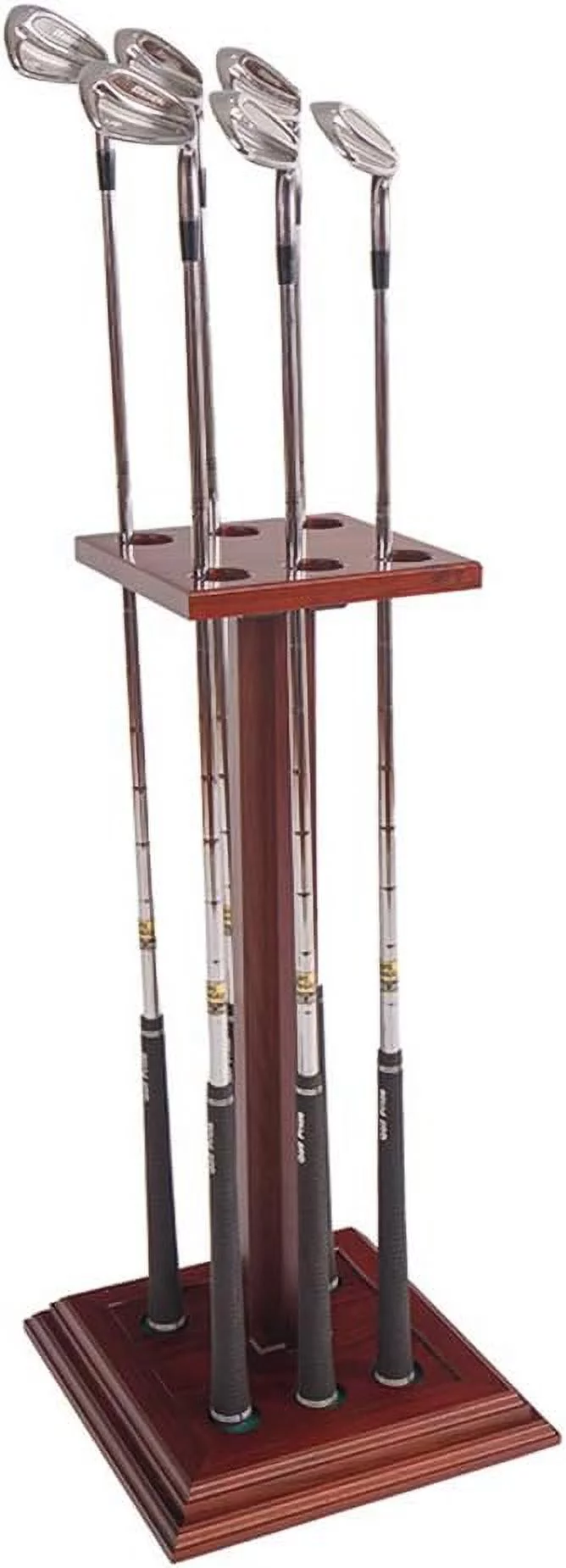 Eureka Golf Products Premium Wooden Club Display Rack | 6 Club Capacity | Perfect for Golf Simulators | Solid Hardwood Red Mahogany Finish | Great Golf Gift