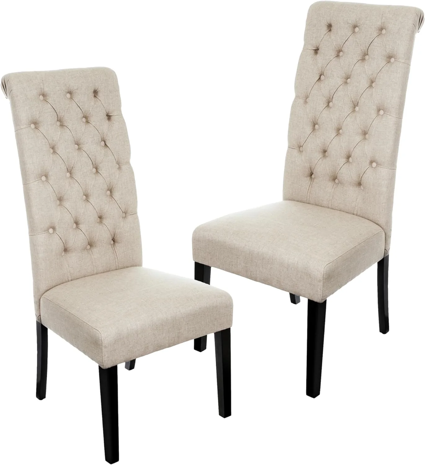 HYUN CKH Tall Tufted Dining Chairs, 2-Pcs Set, Dark Beige