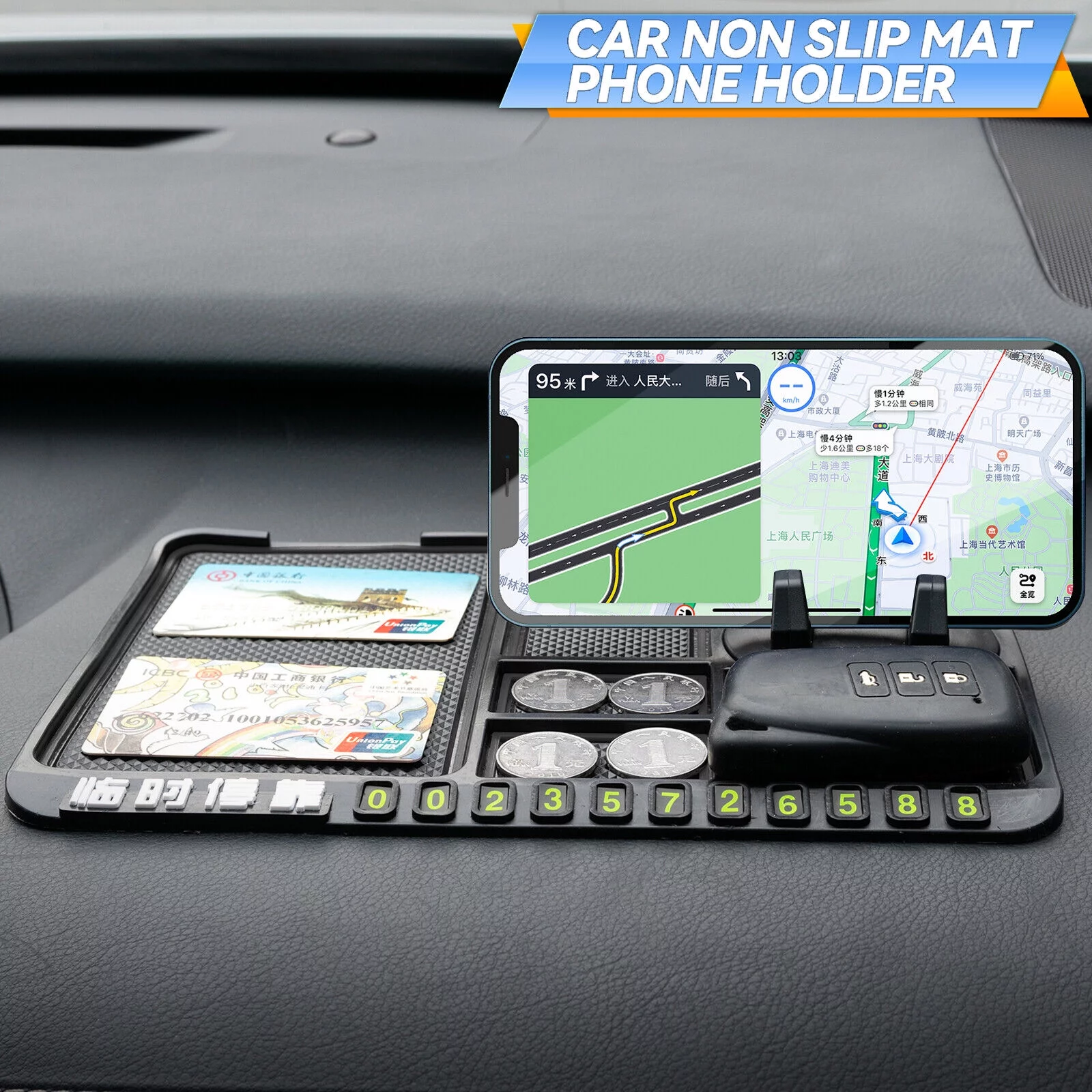 Anti-slip Non slip Car Dashboard Mat Keys Holder Pad Parking Phone Number Card