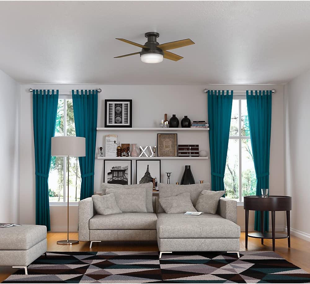 AUCHI Fan Company, 59445, 44 inch Dempsey Noble Bronze Low Profile Ceiling Fan with LED Light Kit and Handheld Remote