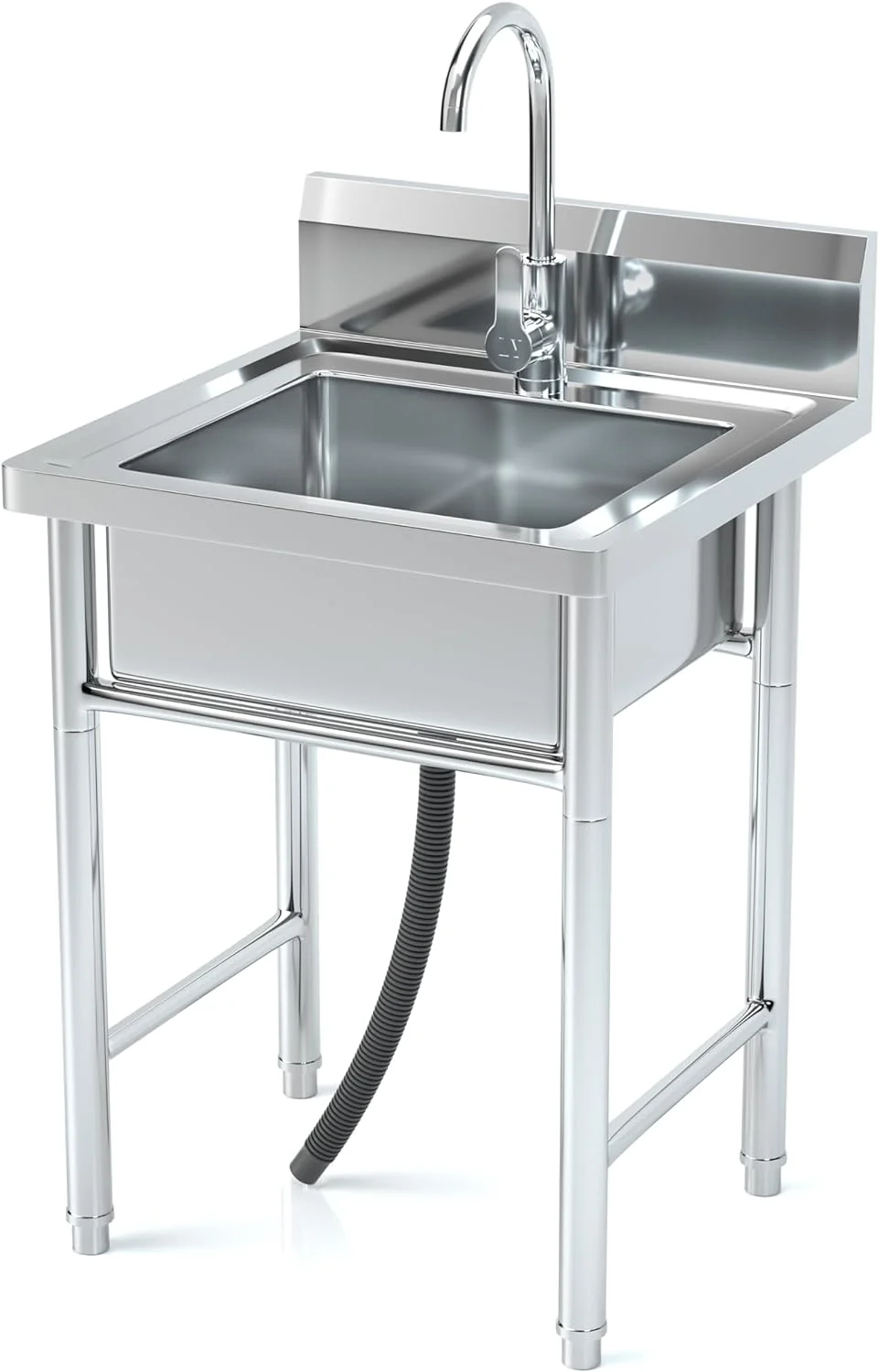 Utility Sink Freestanding Single Bowl Laundry Sink with Hot and Cold Water Plumbing Stainless Steel Sink for Kitchen and Bathroom Farmhouse Style