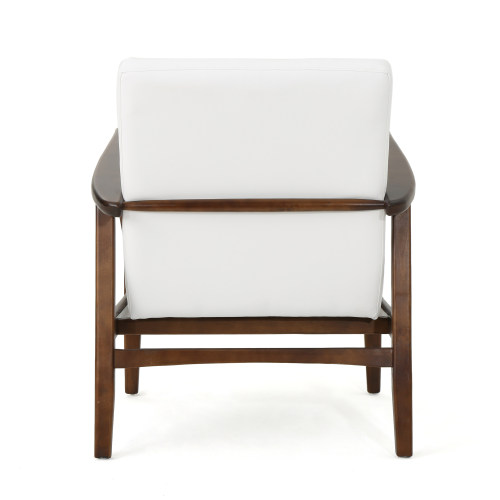Mid Century Modern Faux Leather Club Chair with Wood Frame, White and Dark Espresso