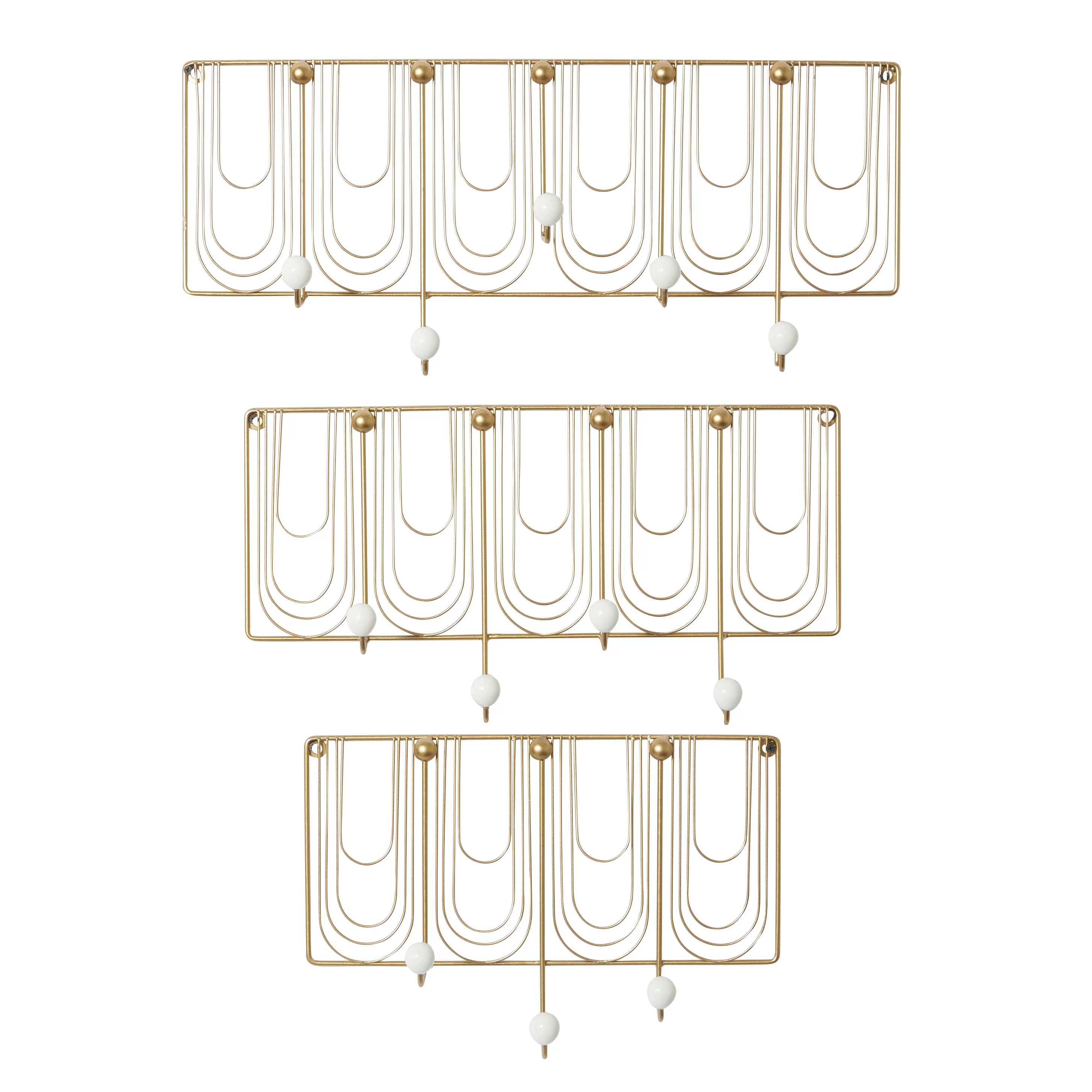 DecMode Indoor Gold Metal Glam Wall Hook, Set of 3