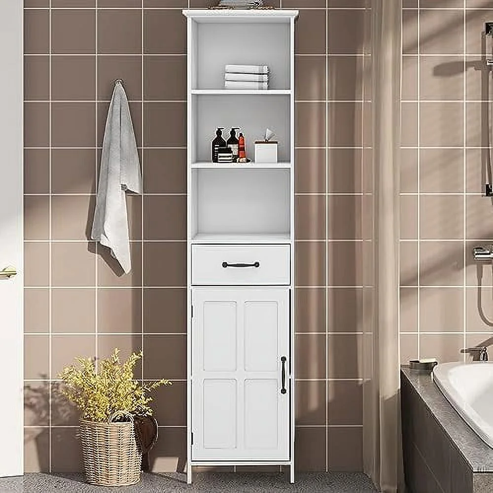 GVJMTKP 71" Freestanding Kitchen Pantry Cabinet  Tall  Cabinet with 2 Door Cupboards  2 Drawers and Adjustable Shelves  White