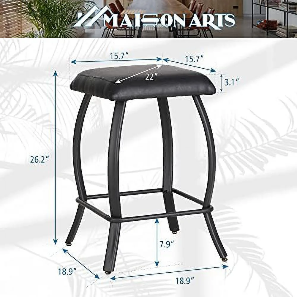 xrboomlife Counter Height  Stools Set of 2 for Kitchen Counter 26" Backless Modern Barstools Industrial Upholstered Faux Leather Stools Farmhouse Island Chairs  Fixed Grey Seat