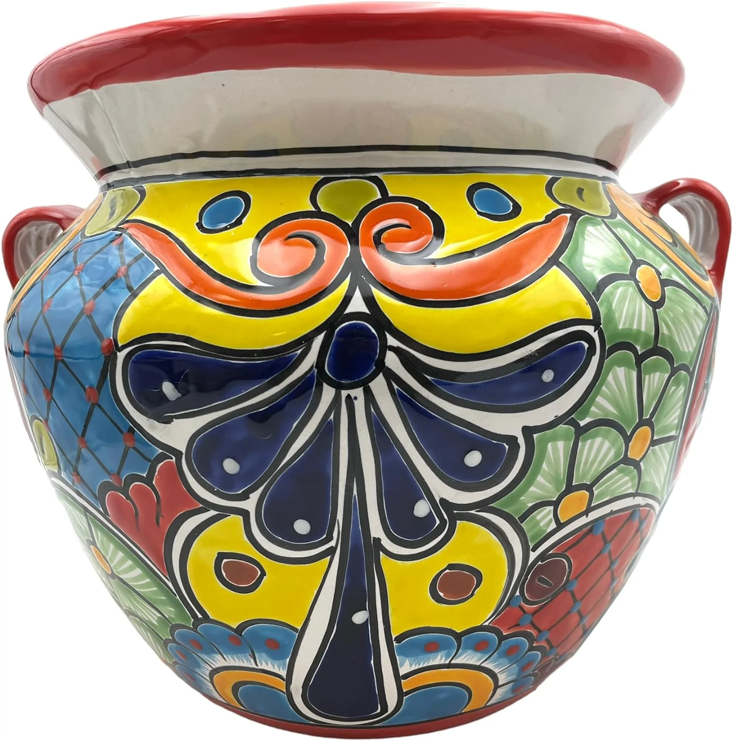 Talavera Michoacana Planter Large Flower Mexican tery Folk Art Handmade Hand Painted Indoor Multicolor Garden Home Decor Outdoor 15.5