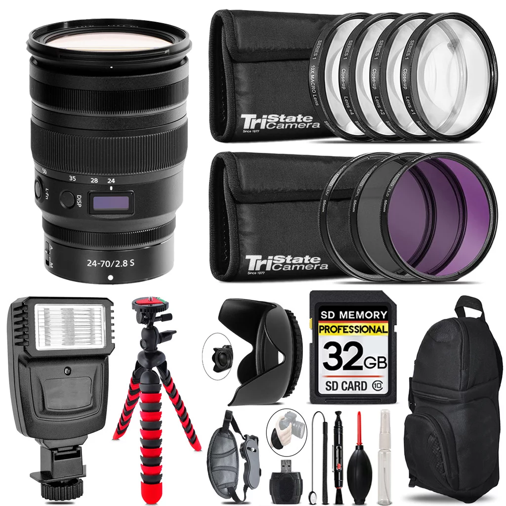 Nikon NIKKOR Z 24-70mm f/2.8 S Lens+ Flash + Tripod & More - 32GB Accessory Kit