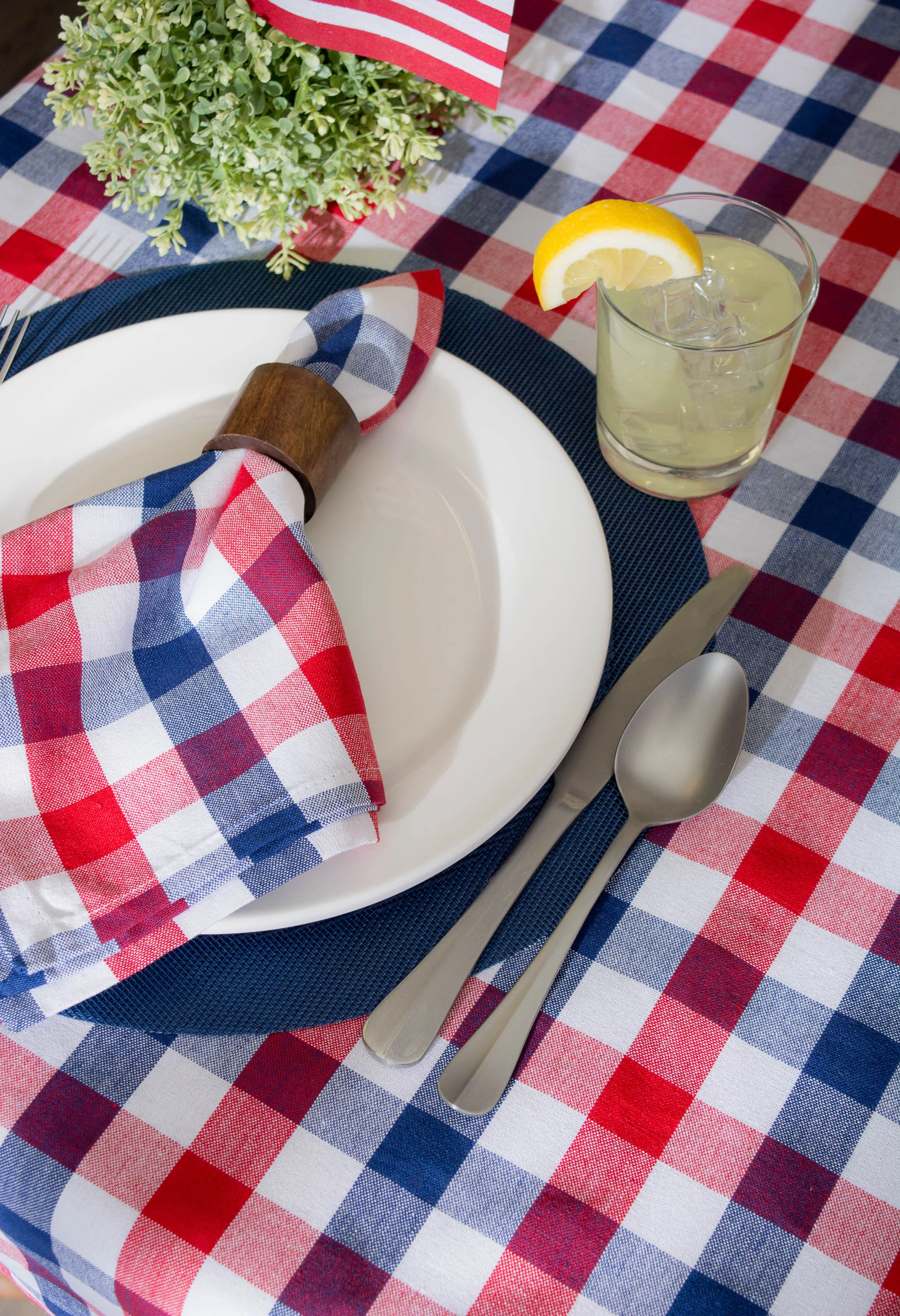Red, White, and Blue Check Tablecloth 60x84