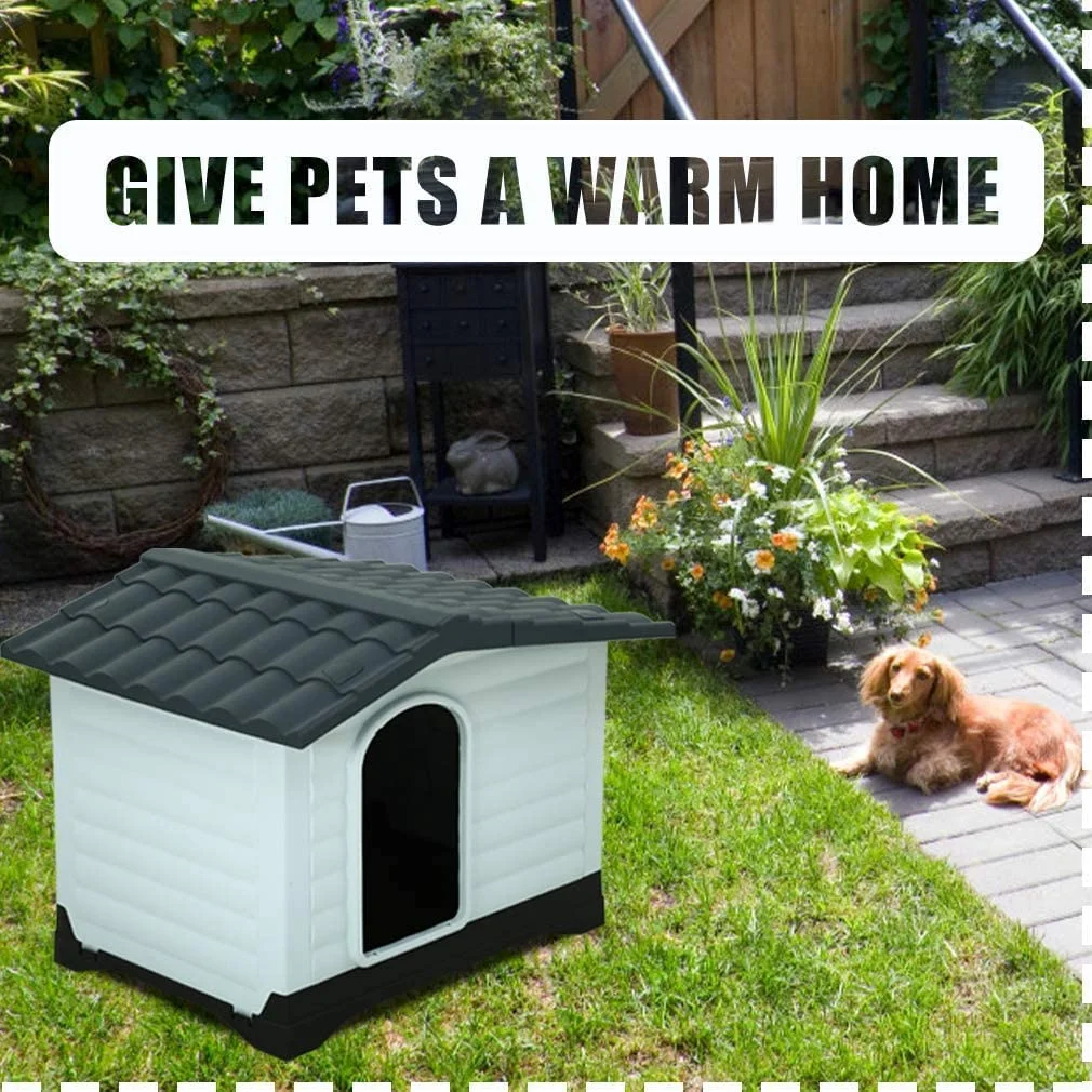 Indoor Outdoor Dog House Big Dog House Plastic Dog Houses for Small Medium Large Dogs 26 Inch High All Weather Dog House with Base Support House with Air Vents Elevated Floor Water Resistant