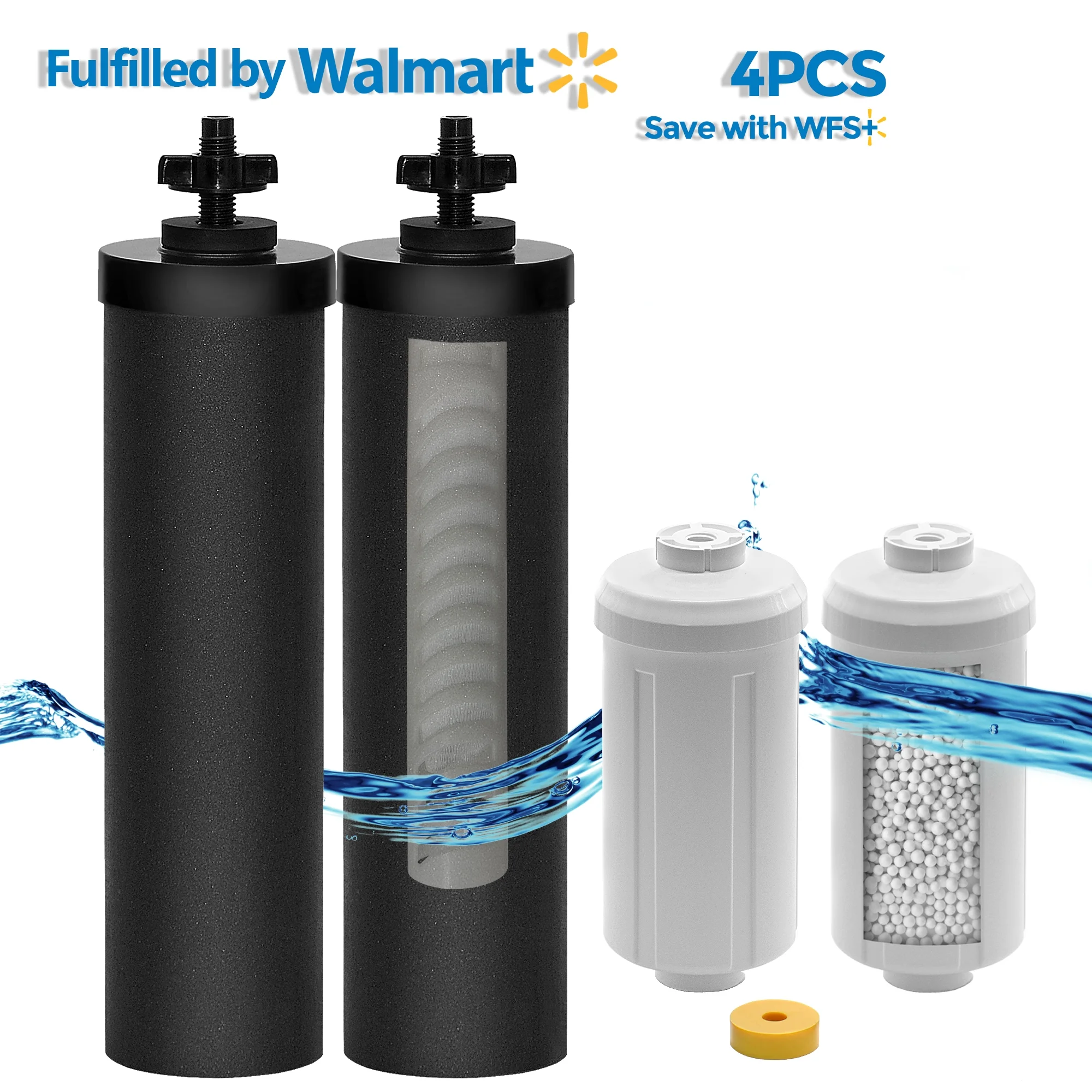 Black and Fluoride Water Filter Replacement Kit Compatible with Royal Berkey Water Filter System, 2 PCS Black BB9-2 Filters and 2 PCS PF Series 2 Fluoride Filters for Berkey Water Filters Replacement