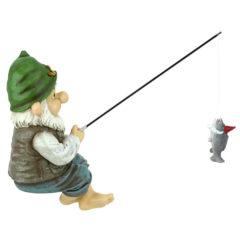 Design Toscano 9.5 In. H Ziggy The Fishing Gnome Garden Sitter Statue