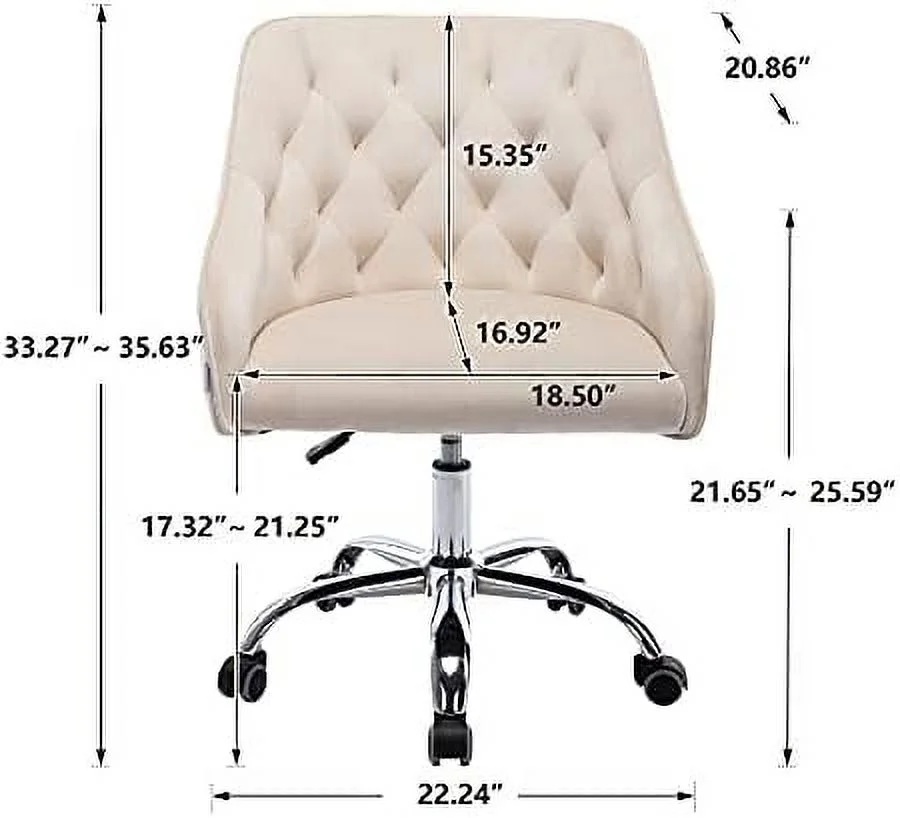 TQJKLFDY Velvet Home Office Desk Chair ° Swivel Accent Chair Comfy Upholstered Vanity Chair Ergonomic Task Chair with Seat Height Adjustable Armchair and Metal Base  Roller Wheels Comput