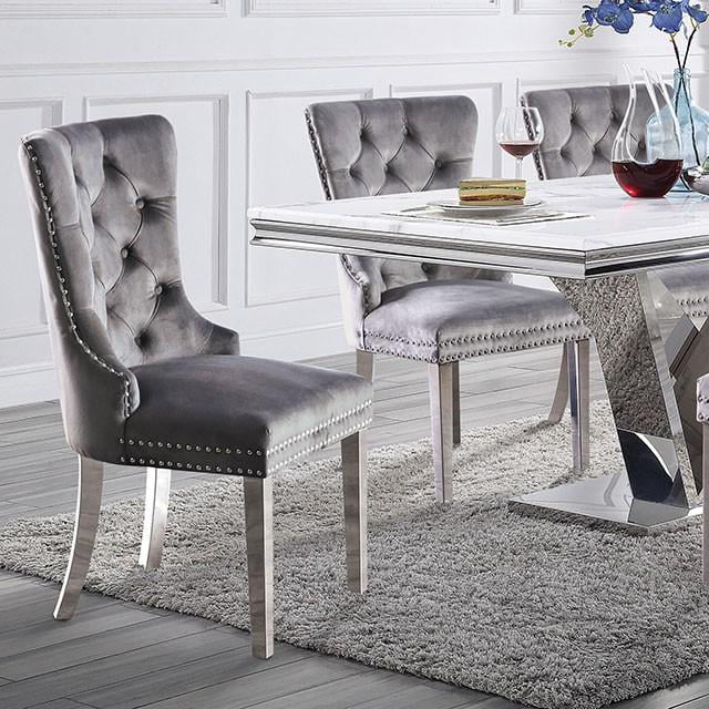 Modern Dining VALDEVERS Table and 4pcs Gray JEWETT Chair Flannelette CM3284T