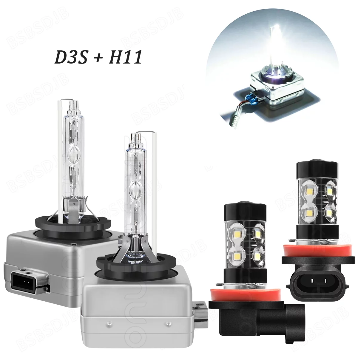 For Ford Mustang 2008-2017 D3S H11 HID Headlight High/Low + LED Fog Light Bulbs