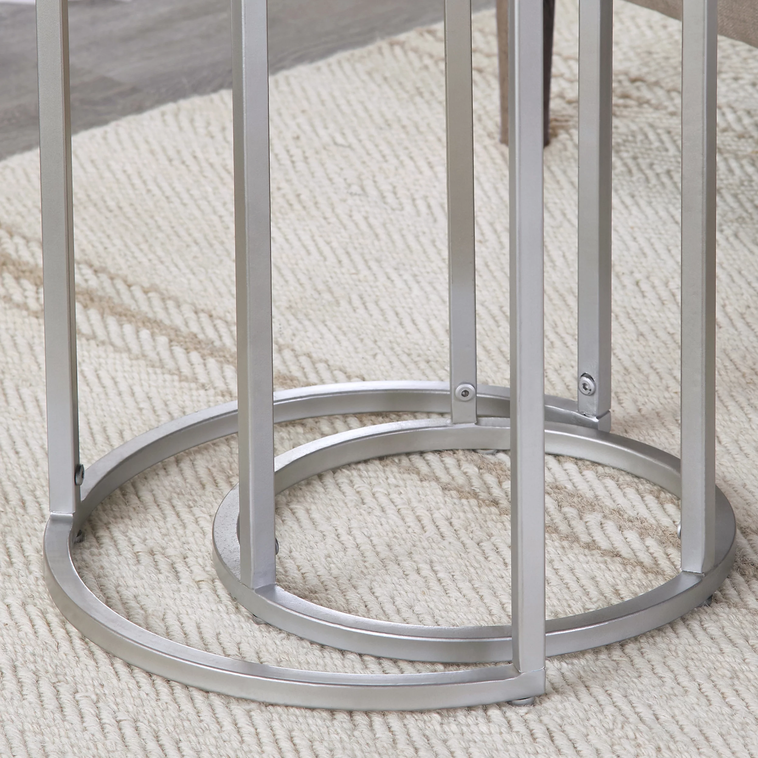 FirsTime & Co. Natural and Silver Isla Nesting End Table 2-Piece Set, Modern, Stained, Round, Wood, 16 x 16 x 24 in