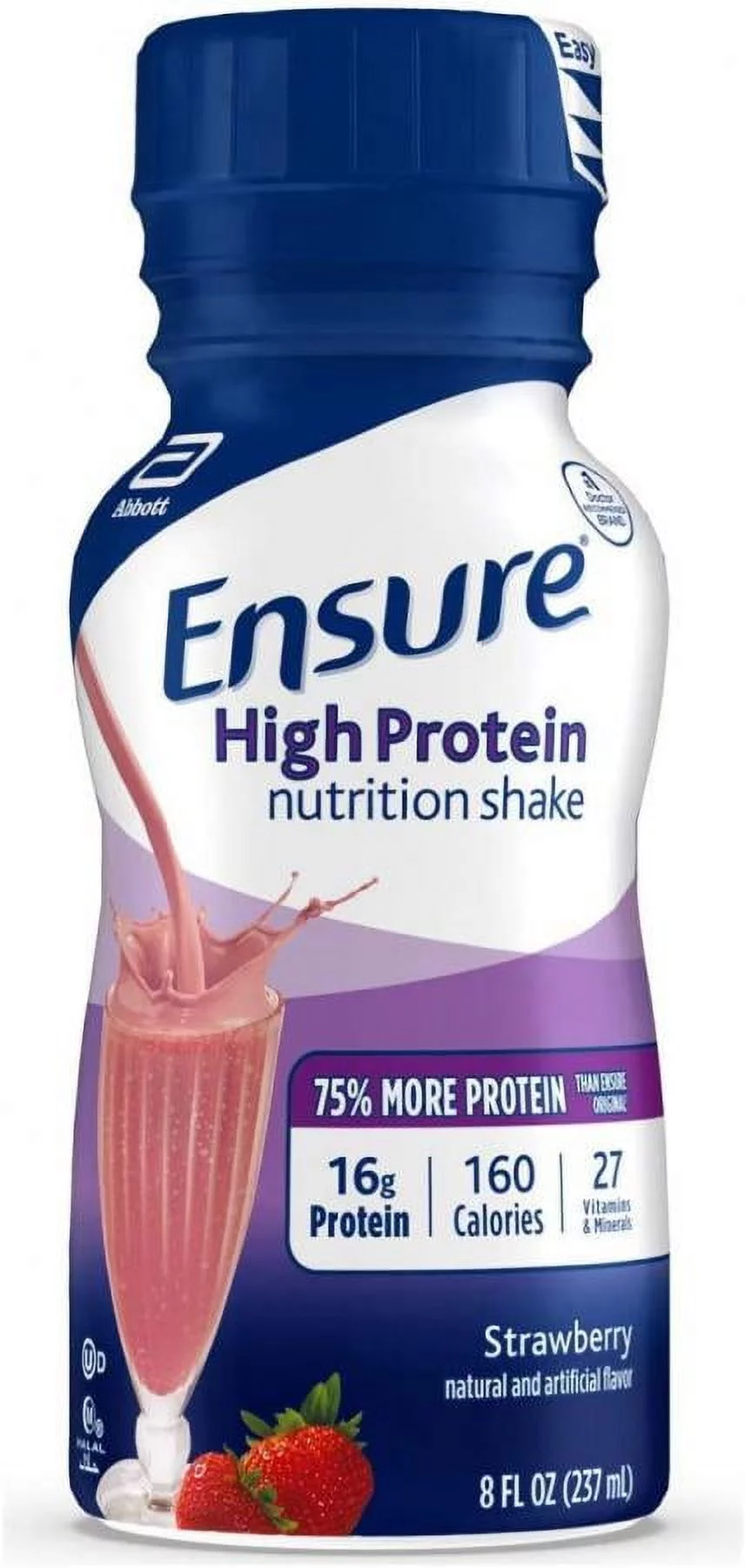 Ensure High Protein Nutrition Shake, Strawberry, 8 ounce Bottle, 6 Count