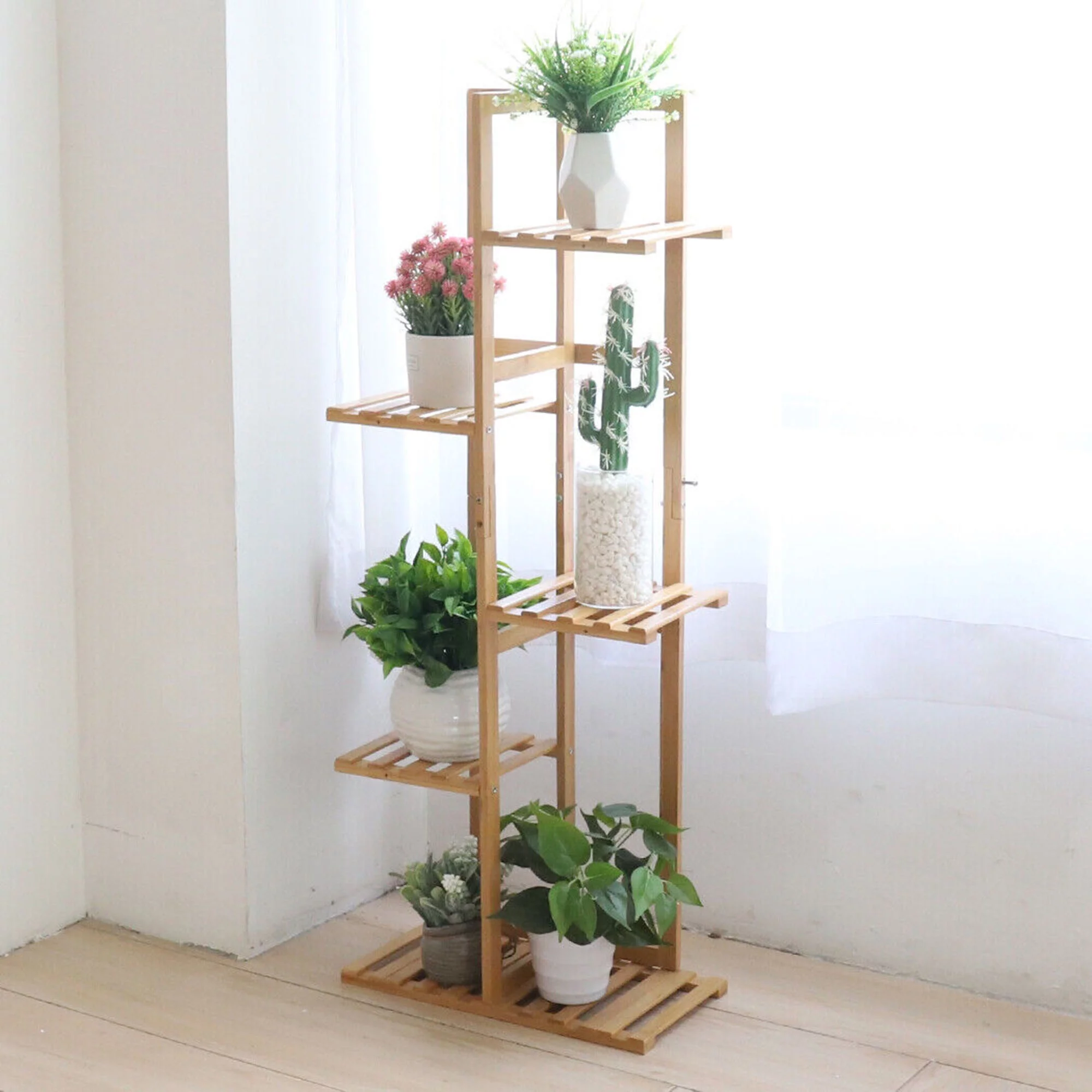 YouLoveIt 6 Tier Wood Plant Stand Indoor Outdoor Flower Display Rack Shelves Wooden Flower Plant Stand for Garden Balcony Patio Living Room Office Decor