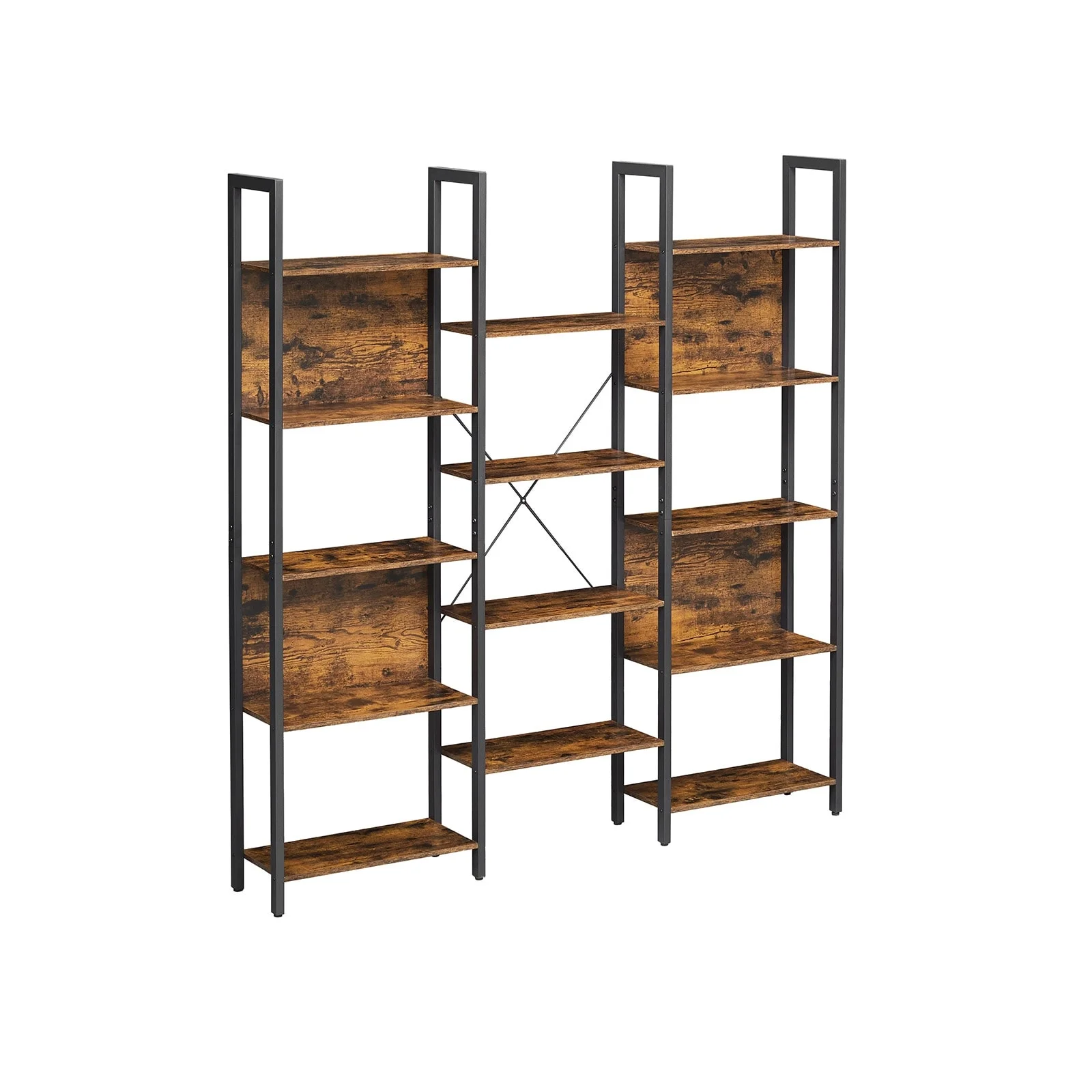 VASAGLE Triple Wide 5 Tier Bookshelf,Bookcase with 14 Storage Shelves,Metal Frame,Living Room,Study, Office, Industrial Style