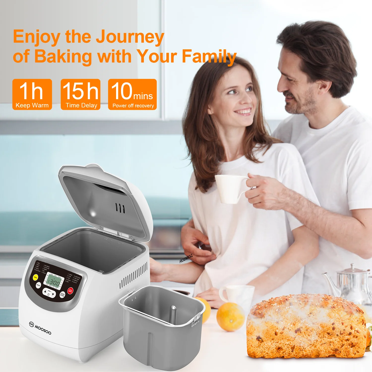 MOOSOO 2lbs Bread Machine, Automatic Bread Maker Machine with 19 Automatic Programmed Setting
