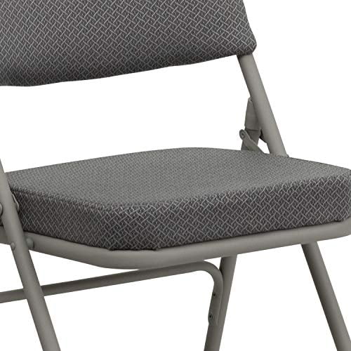 EMMA + OLIVER 2 Pack Curved Triple Braced & Double Hinged Gray Fabric Metal Folding Chair