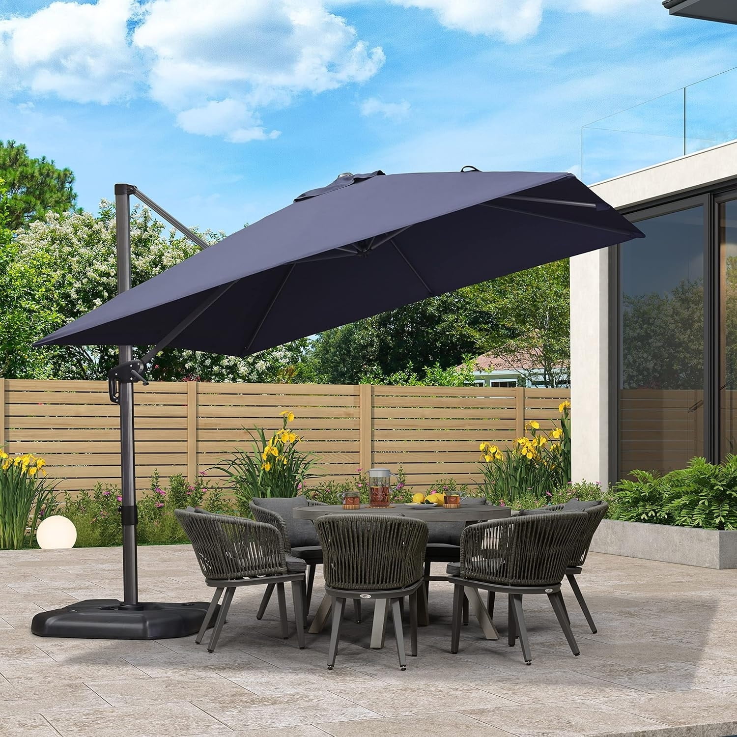 PURPLE LEAF  10 ft Square 360 Degree Rotation Patio Cantilever Umbrella Grey