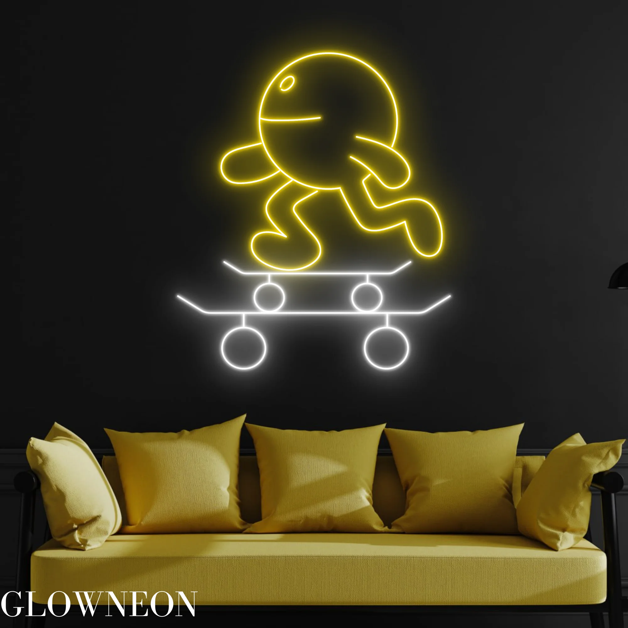 Glowneon Smile Icon Skate Neon Sign, Smiley Led Sign, Skating Decor
