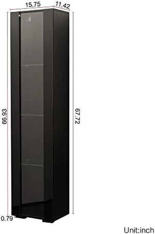 WTYNKAE LED 4-Tier Bookshelf Bookcase 67" Wooden Tall  Cabinet with Adjustable Shelves LED Light Side Display Cabinet for Living Room Bedroom Study Office Book Organizer