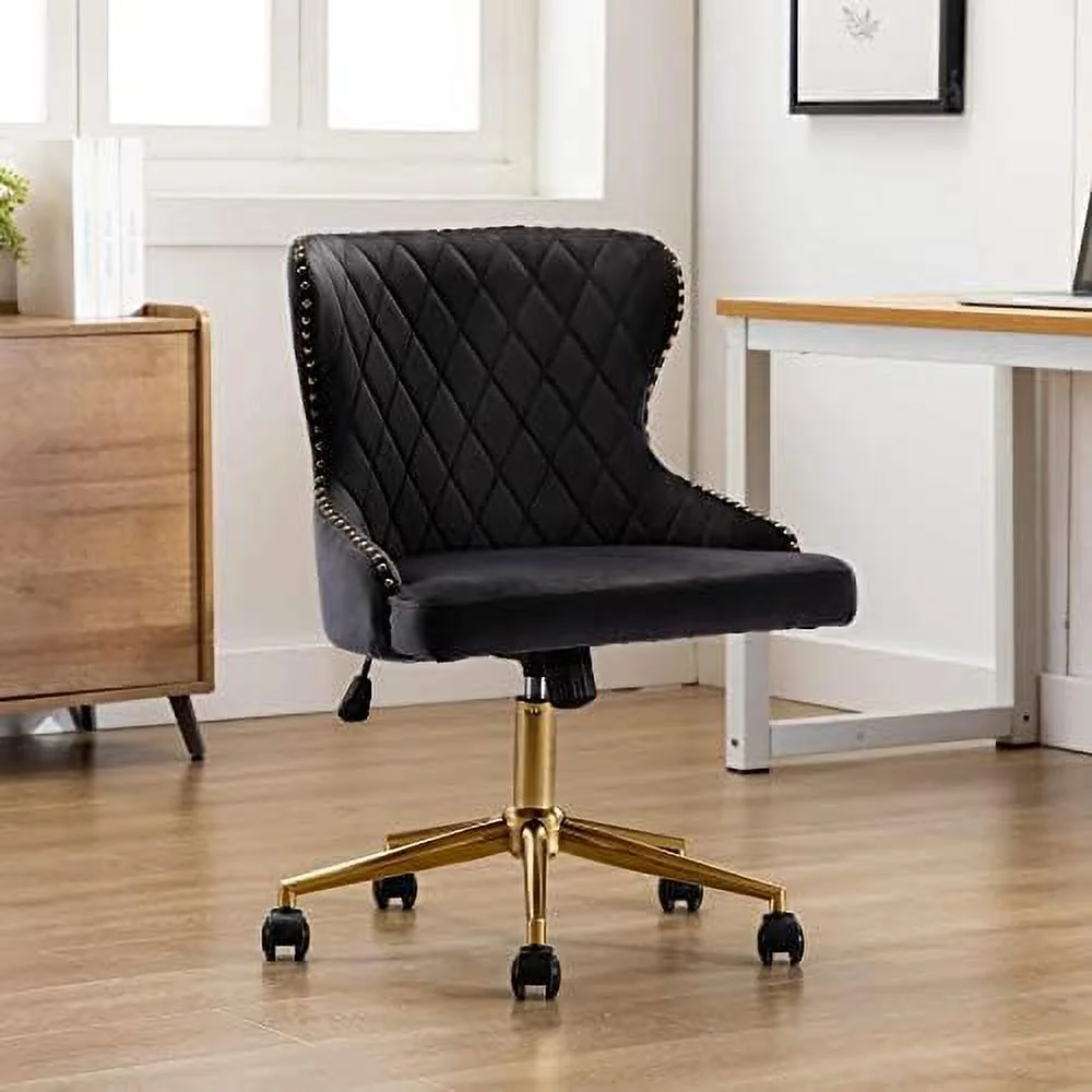 SJOINGB Duhome  Office Chair Desk Chair Mid-Back with Gold Base Height Adjustable Dark Grey