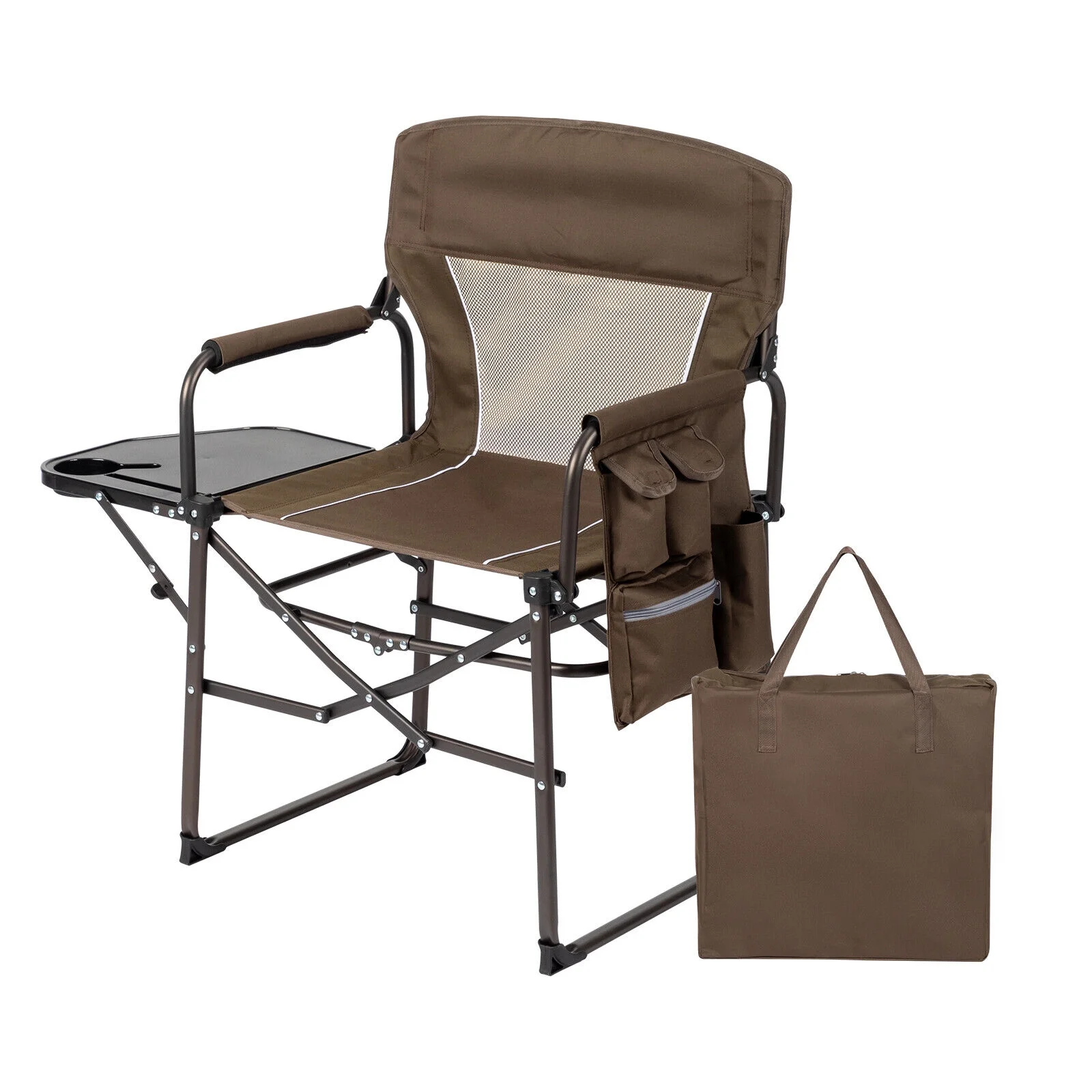 Camping Folding Director Chair Heavy Duty With Side Table Cup Holder