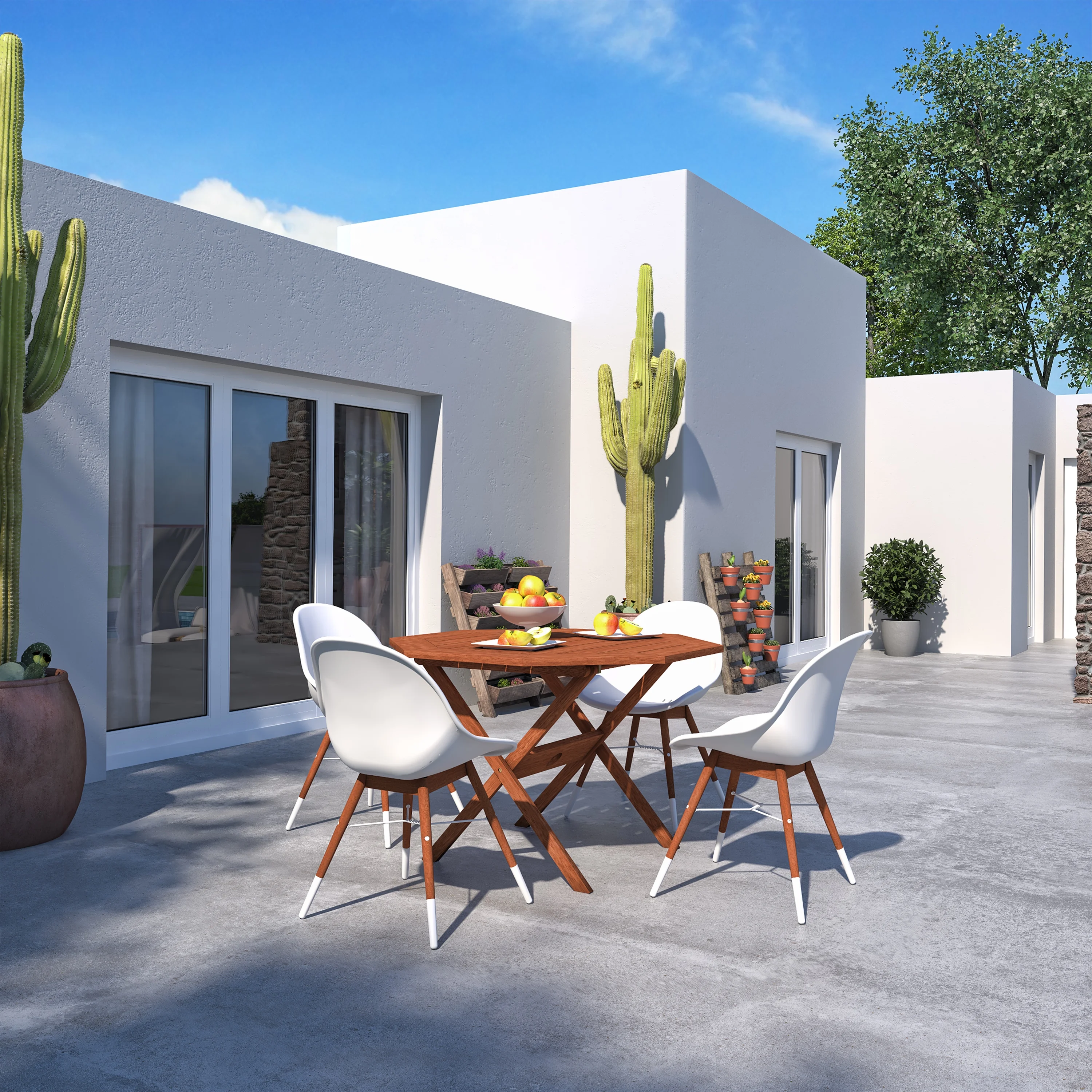 Amazonia Shelburne 5 Pieces Eucalyptus Wood Outdoor Dining Set, Ideal for Patio, Seating Capacity: 4