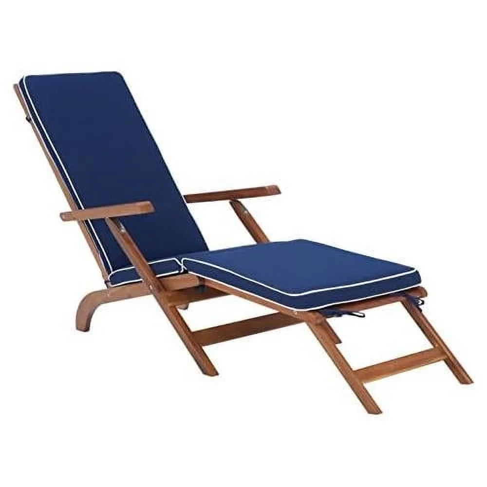 outdoor collection palmdale natural brown solid wood/navy cushion chaise lounge chair (pat7015a)