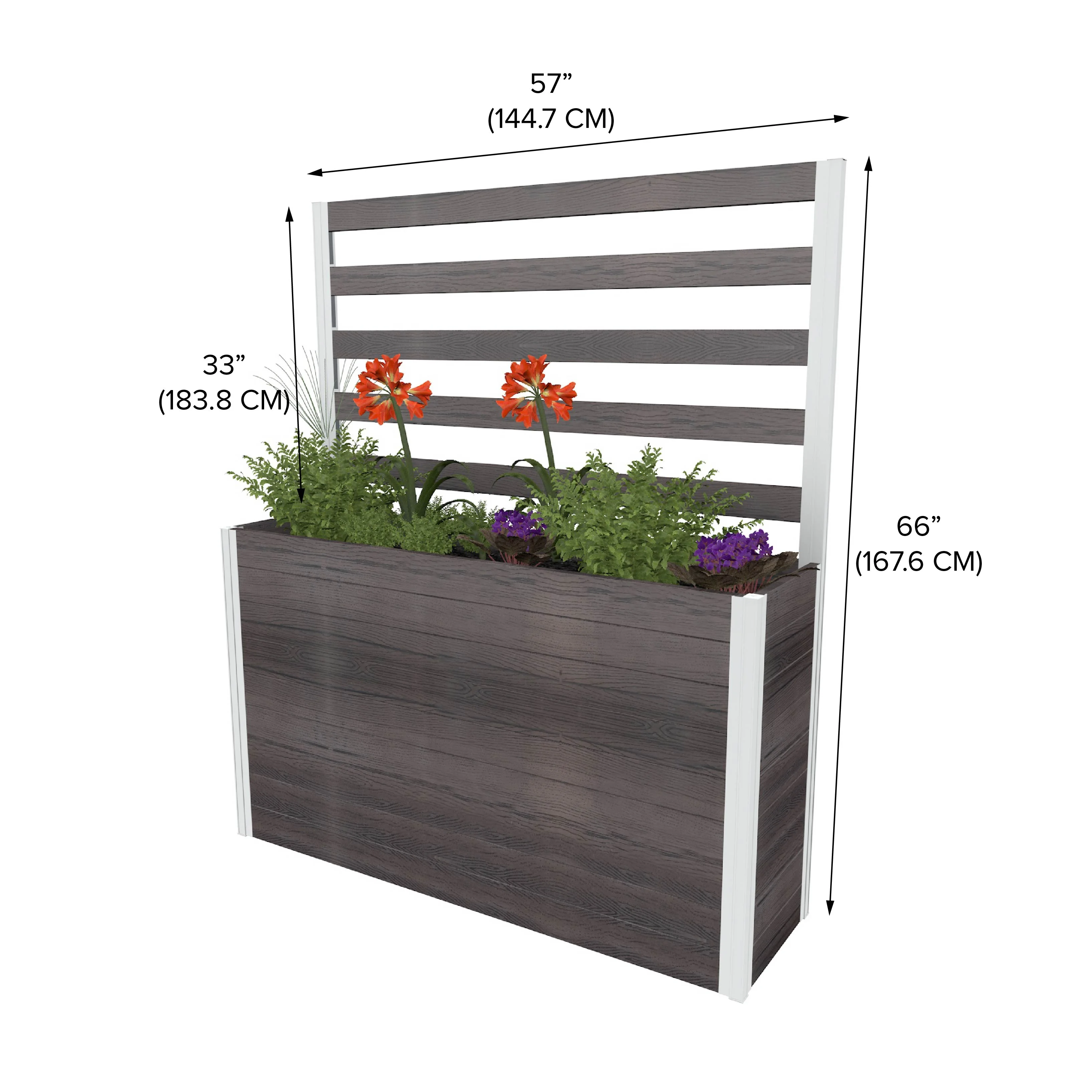 Vita Urbana 57 in L x 16 in W x 66 in H Large Vinyl Parklette Planter with Trellis, Espresso Brown, VT17534