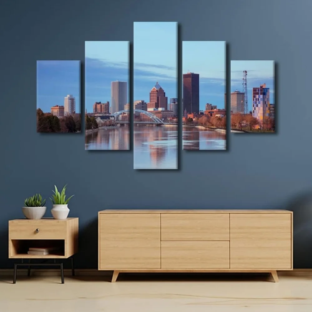 TISHIRON 5PCS Framed Cityscape Theme Canvas Wall Art Set,60