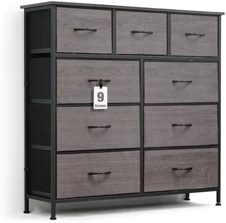 CDHJKKB Drawer  Tower w/ 5 Fabric Bins  Laundry   Sorting Unit  Chest of Drawers  Organizer w/ P2 Board Top & Fabric Bins  Organizer Unit for Multi-purpose  Hallway  Office  Grey Oak