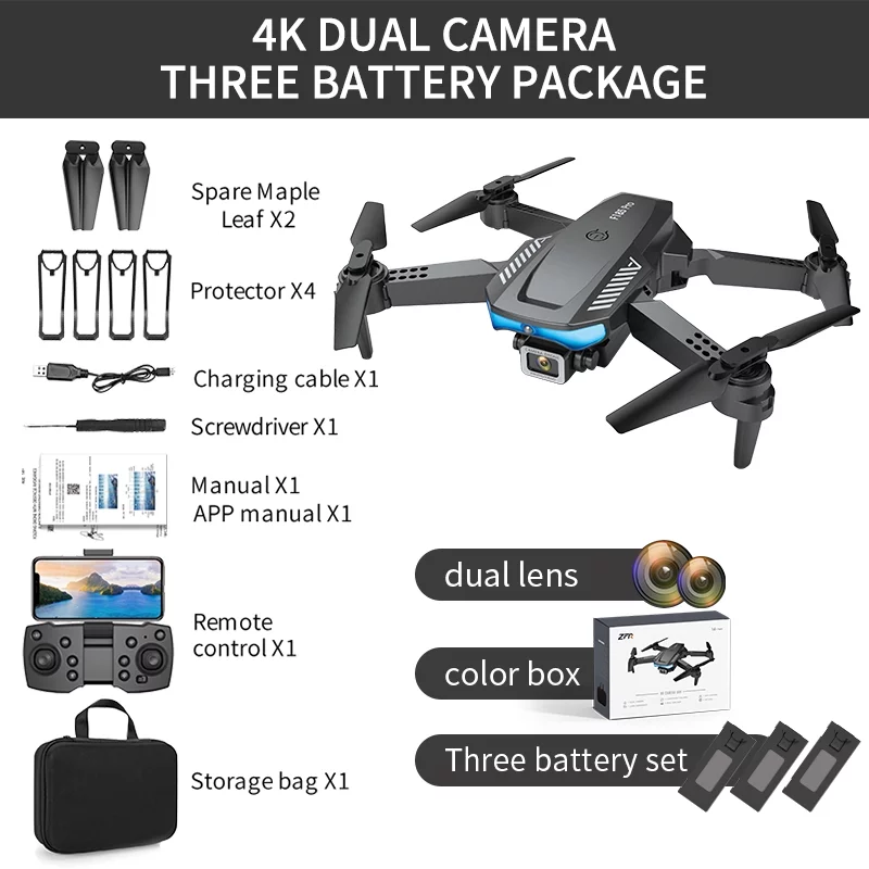 JahyElec 2023 RC Drone 4k HD Wide Angle Camera WIFI FPV Drone Dual Camera Quadcopter(Black)