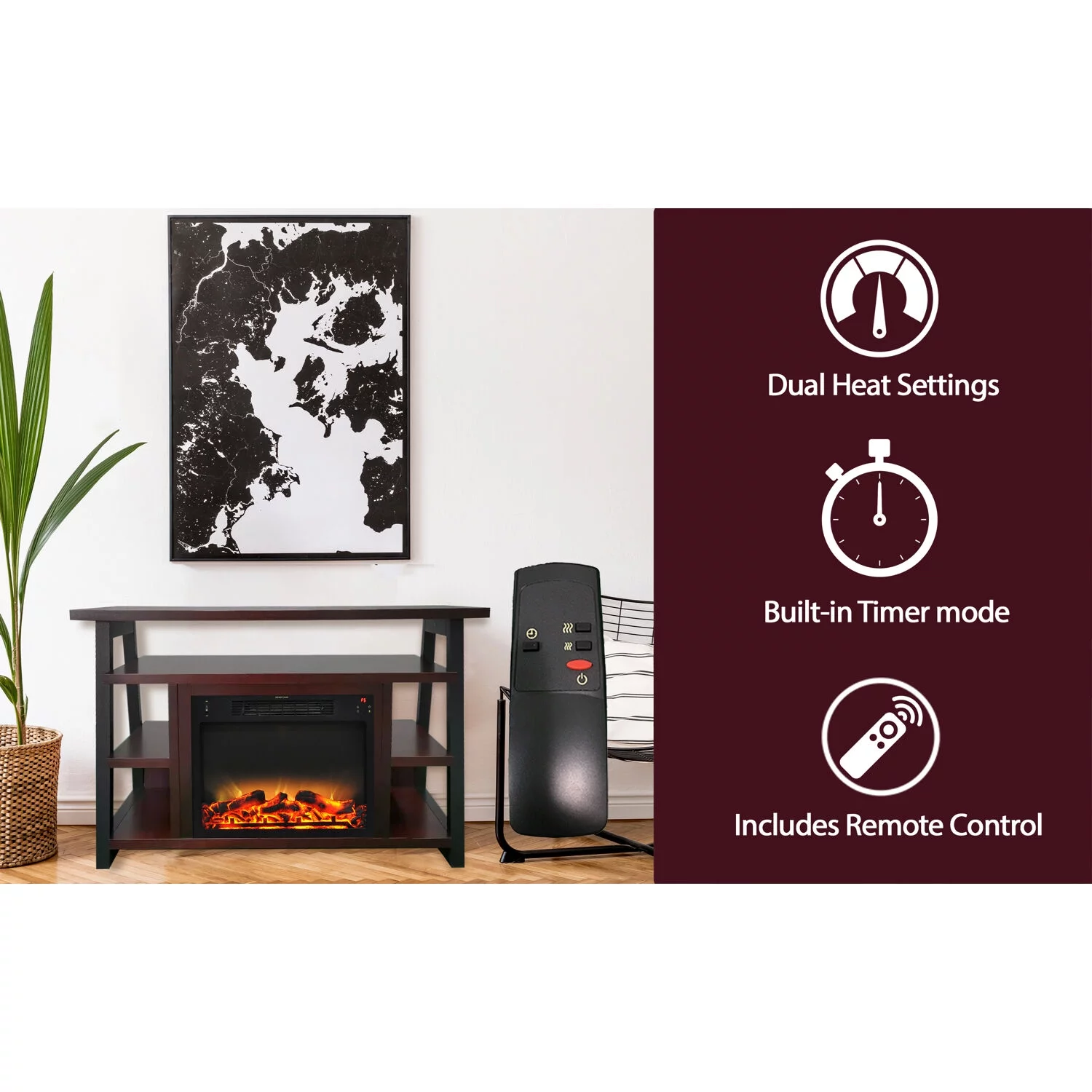 Cambridge 32-In. Sawyer Industrial Electric Fireplace Mantel with Realistic Log and Grate Insert and Color Changing Flames, Mahogany