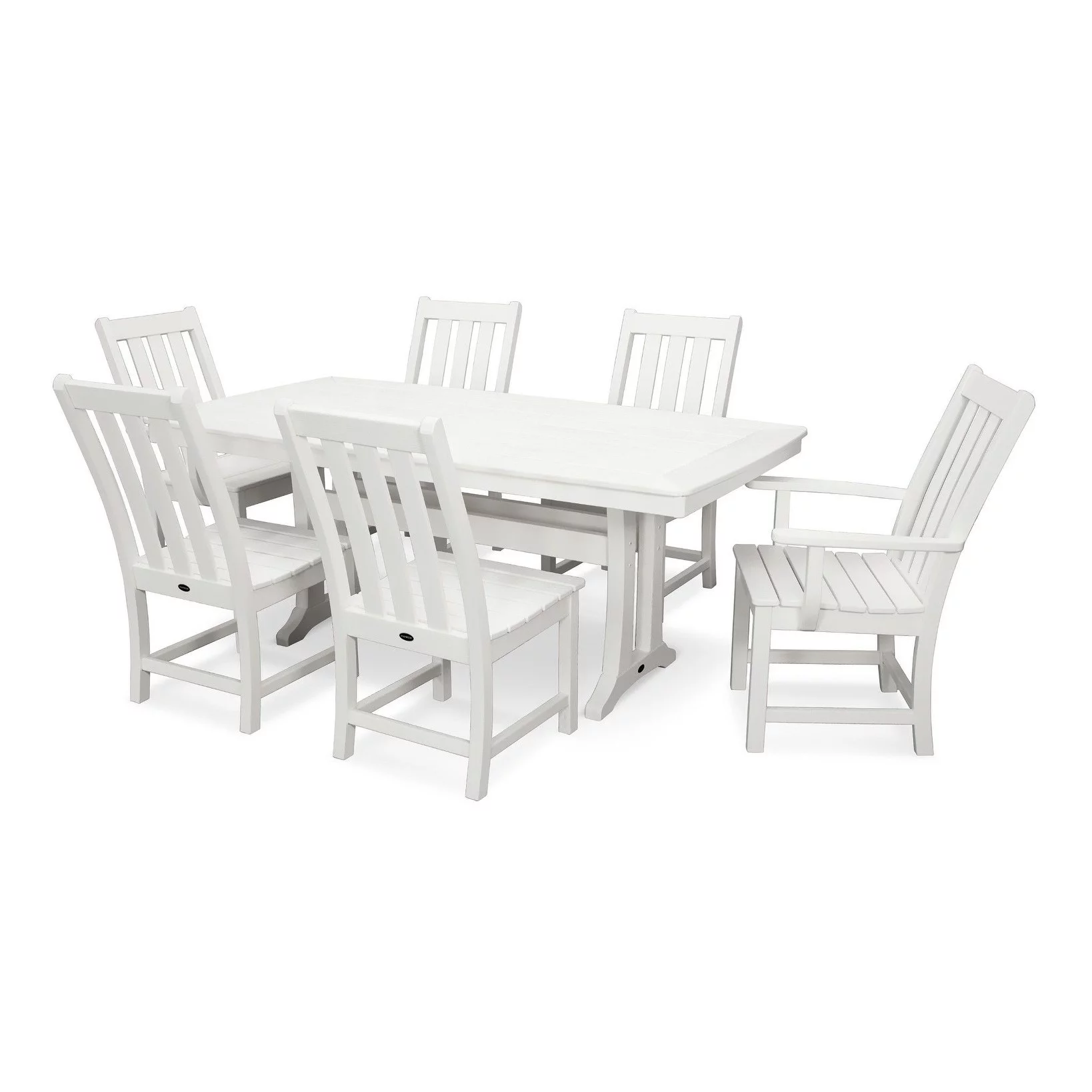 POLYWOOD Vineyard 7-Piece Nautical Trestle Dining Set in White
