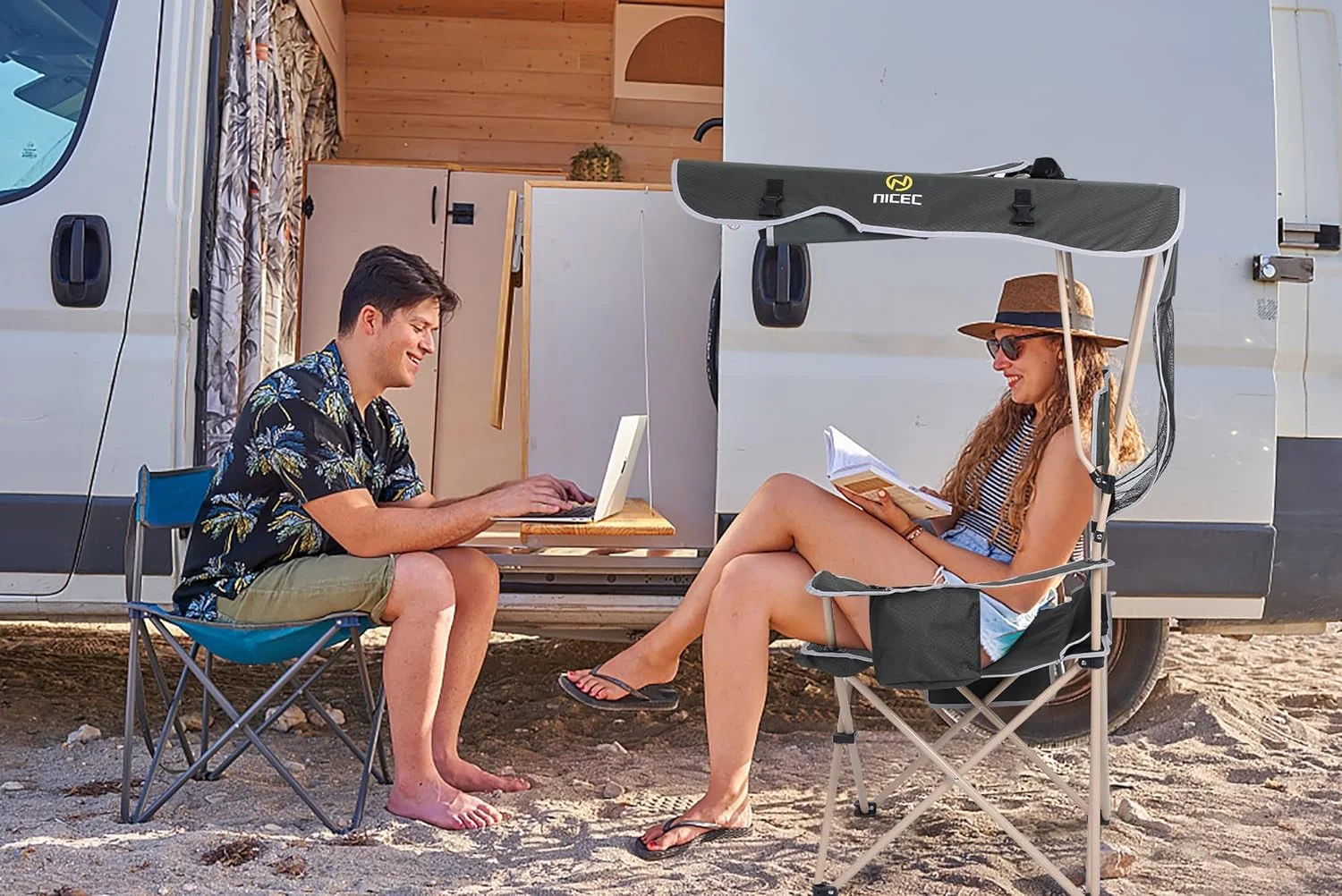 Camping Chair with Shade Canopy, Fishing Chair, Portable Camping Chairs, Folding Camping Chair (1-PACK Green)